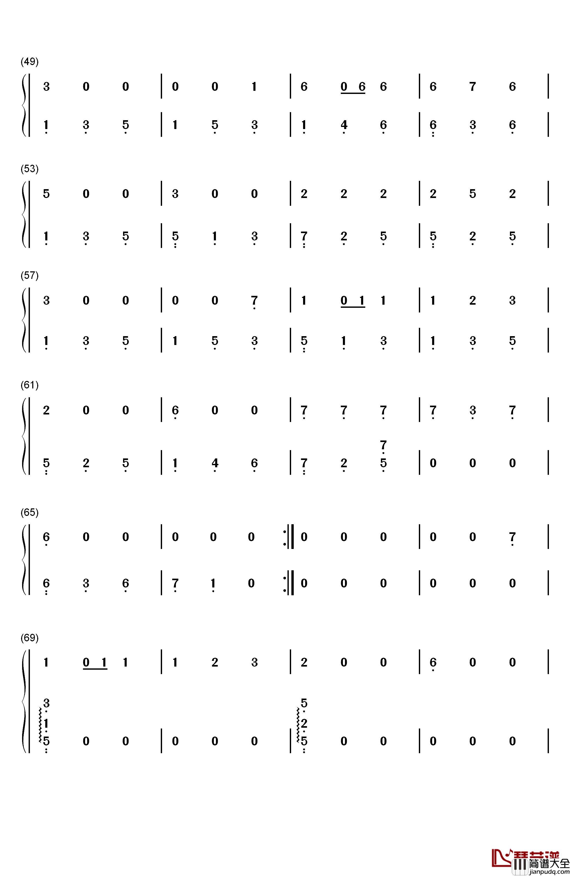 晚安琪琪钢琴简谱_数字双手_琴光kelly