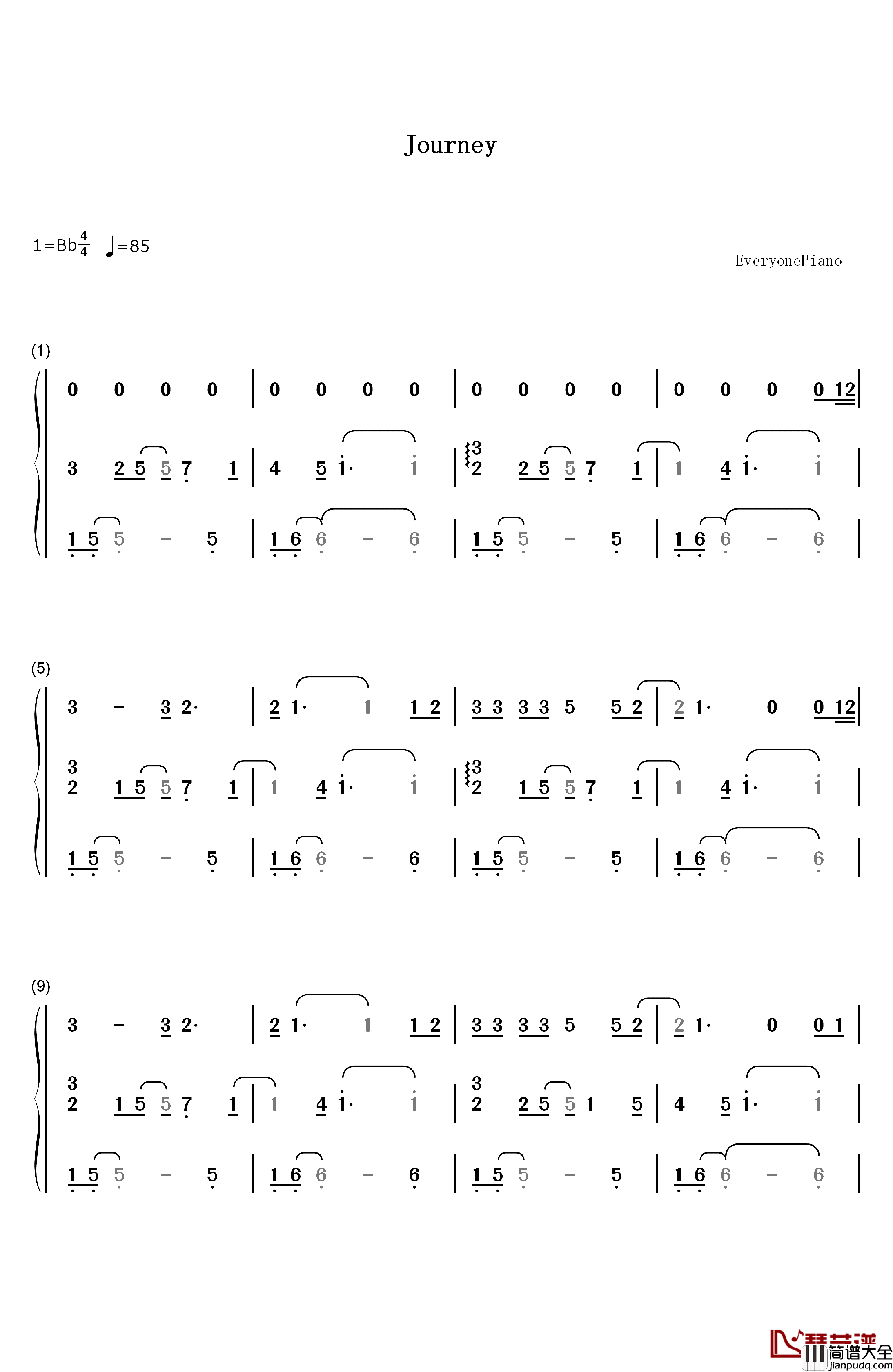 Journey钢琴简谱_数字双手_张韶涵