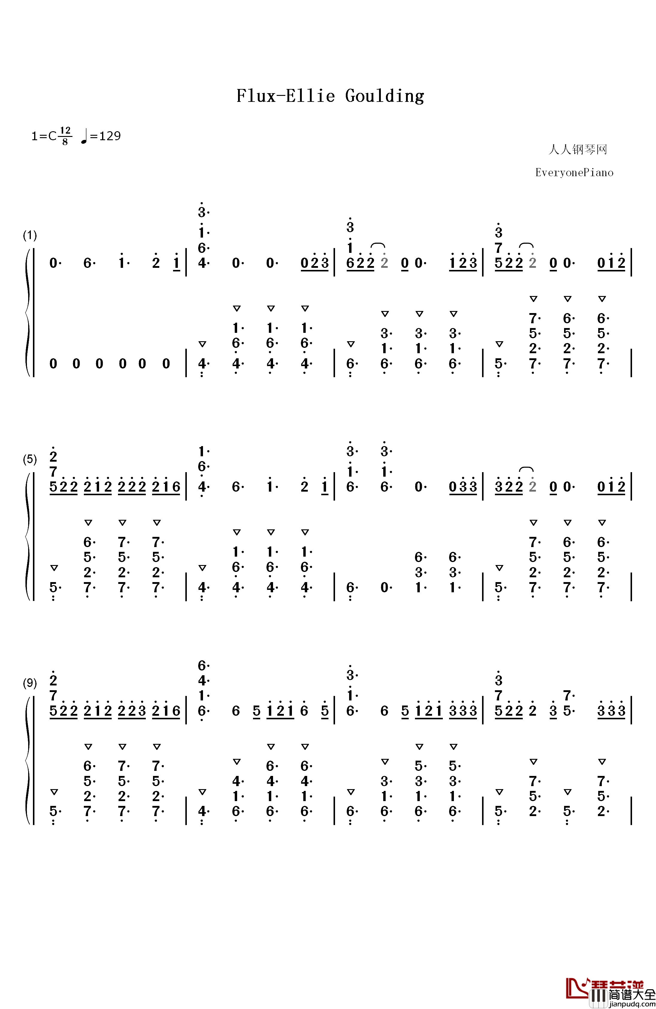 Flux钢琴简谱_数字双手_Ellie_Goulding