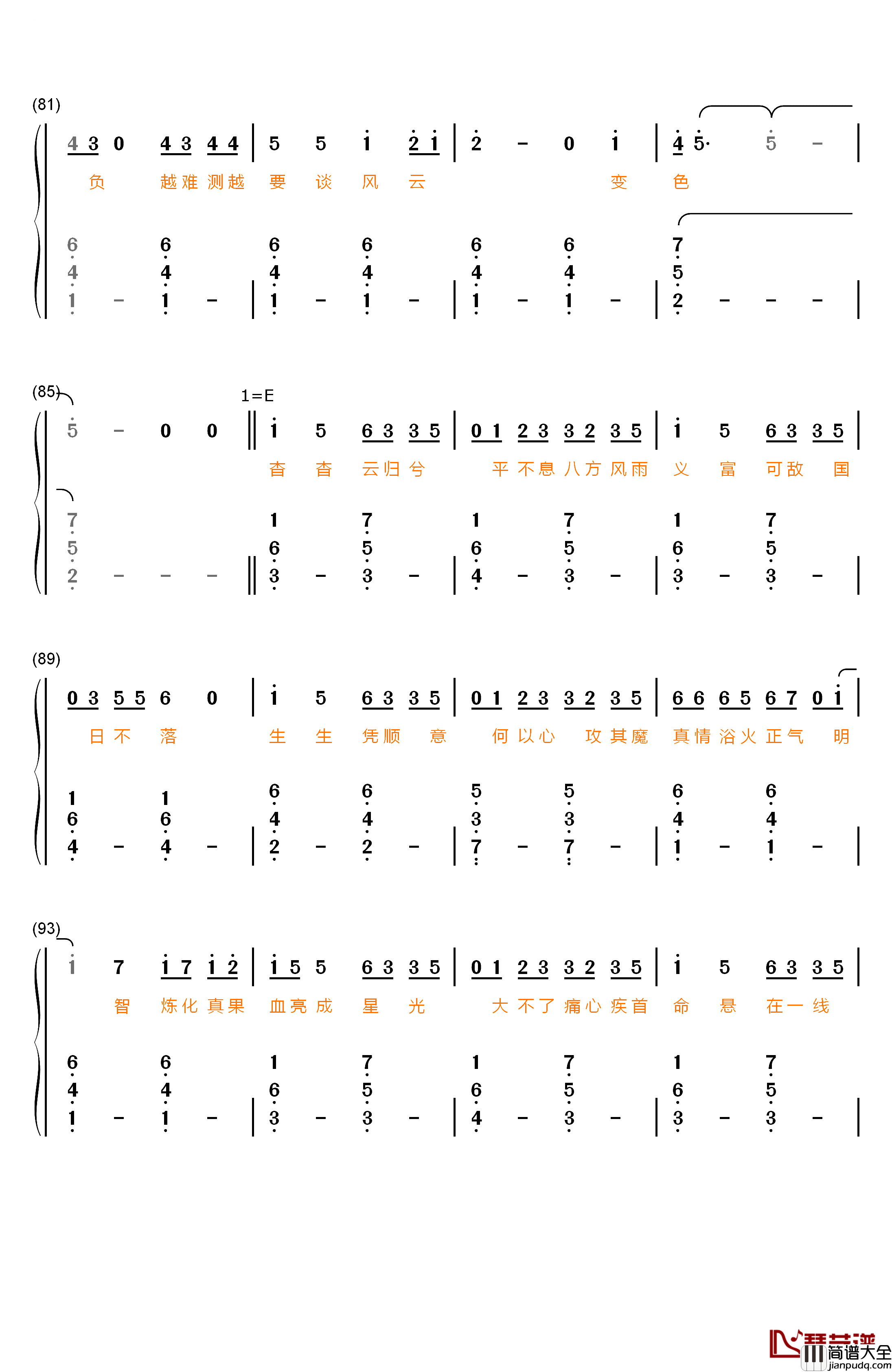 星辰钢琴简谱_数字双手_张杰