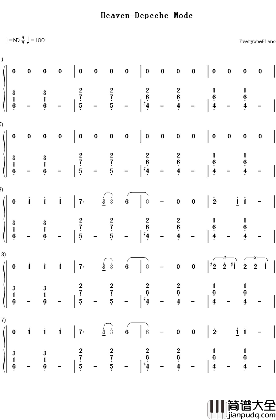 Heaven钢琴简谱_数字双手_Depeche_Mode