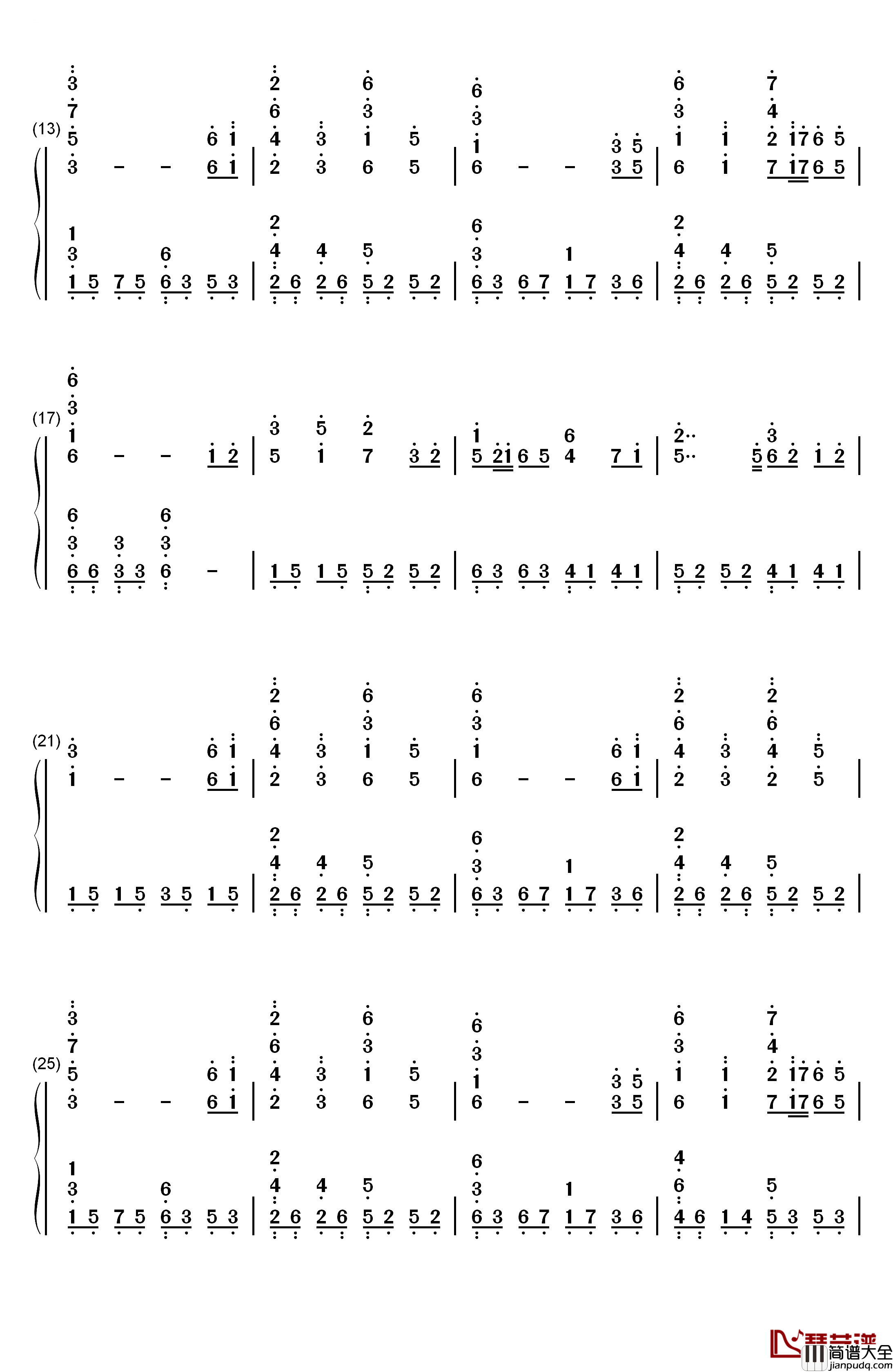 万里の长城钢琴简谱_数字双手_太田美知彦