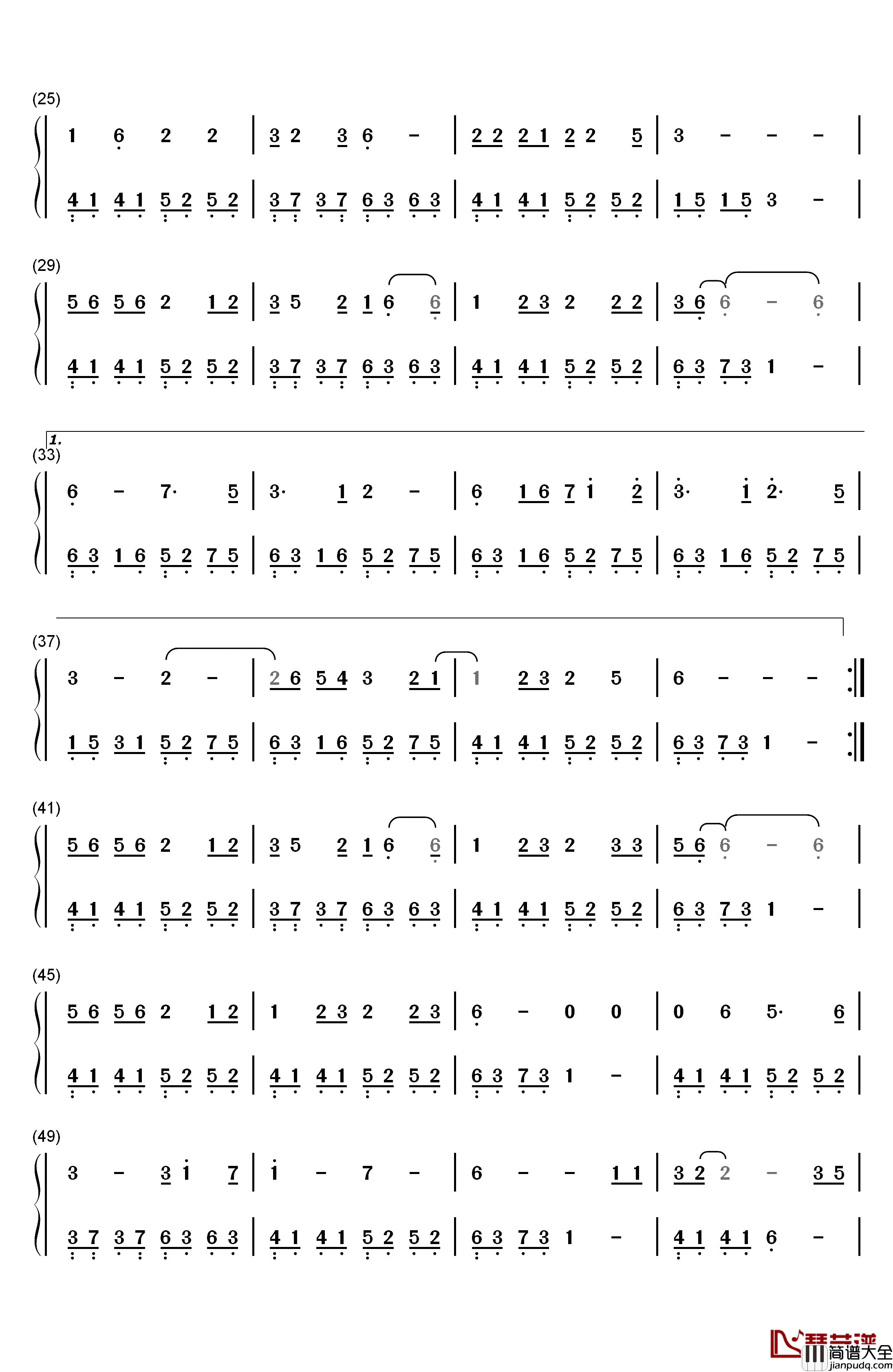 胡广生钢琴简谱_数字双手_任素汐