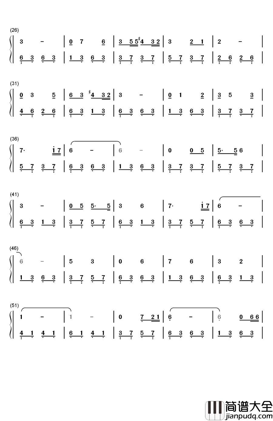 橄榄树钢琴简谱_数字双手_齐豫