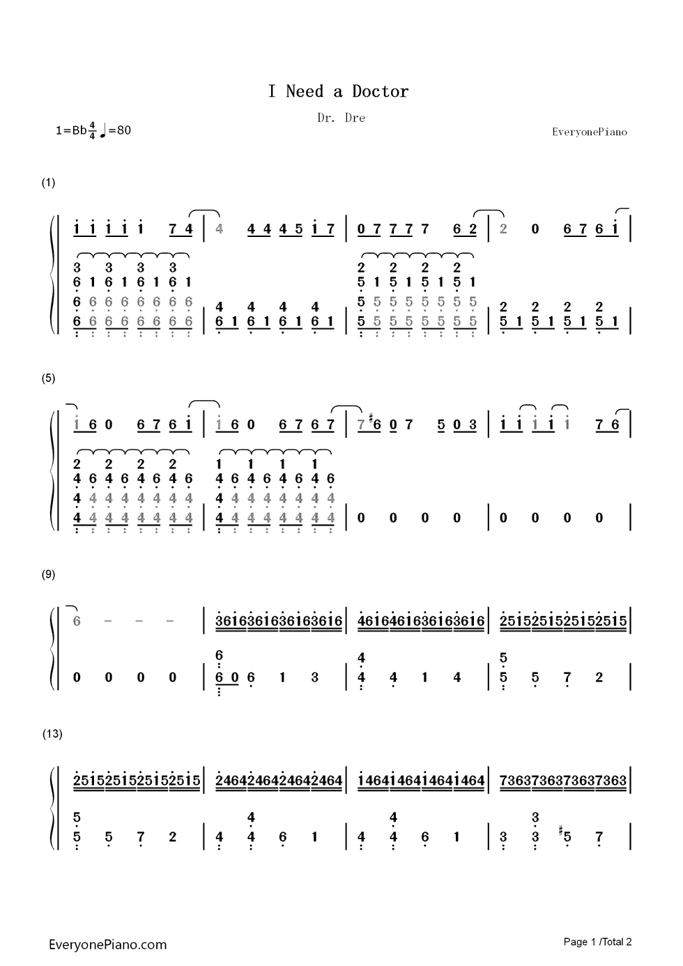 I_Need_a_Doctor钢琴简谱_数字双手_Dr._Dre