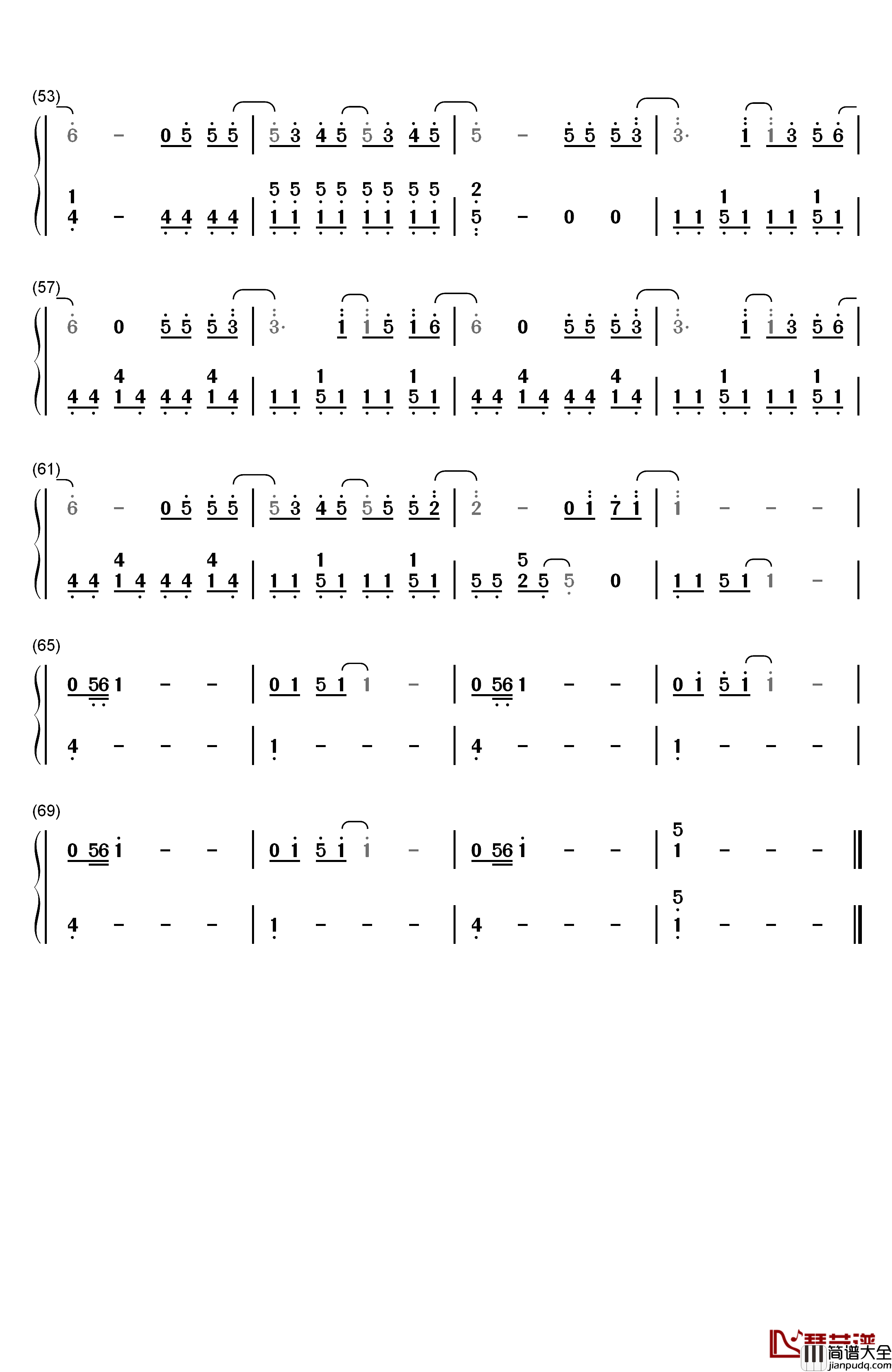 去流浪钢琴简谱_数字双手_周笔畅