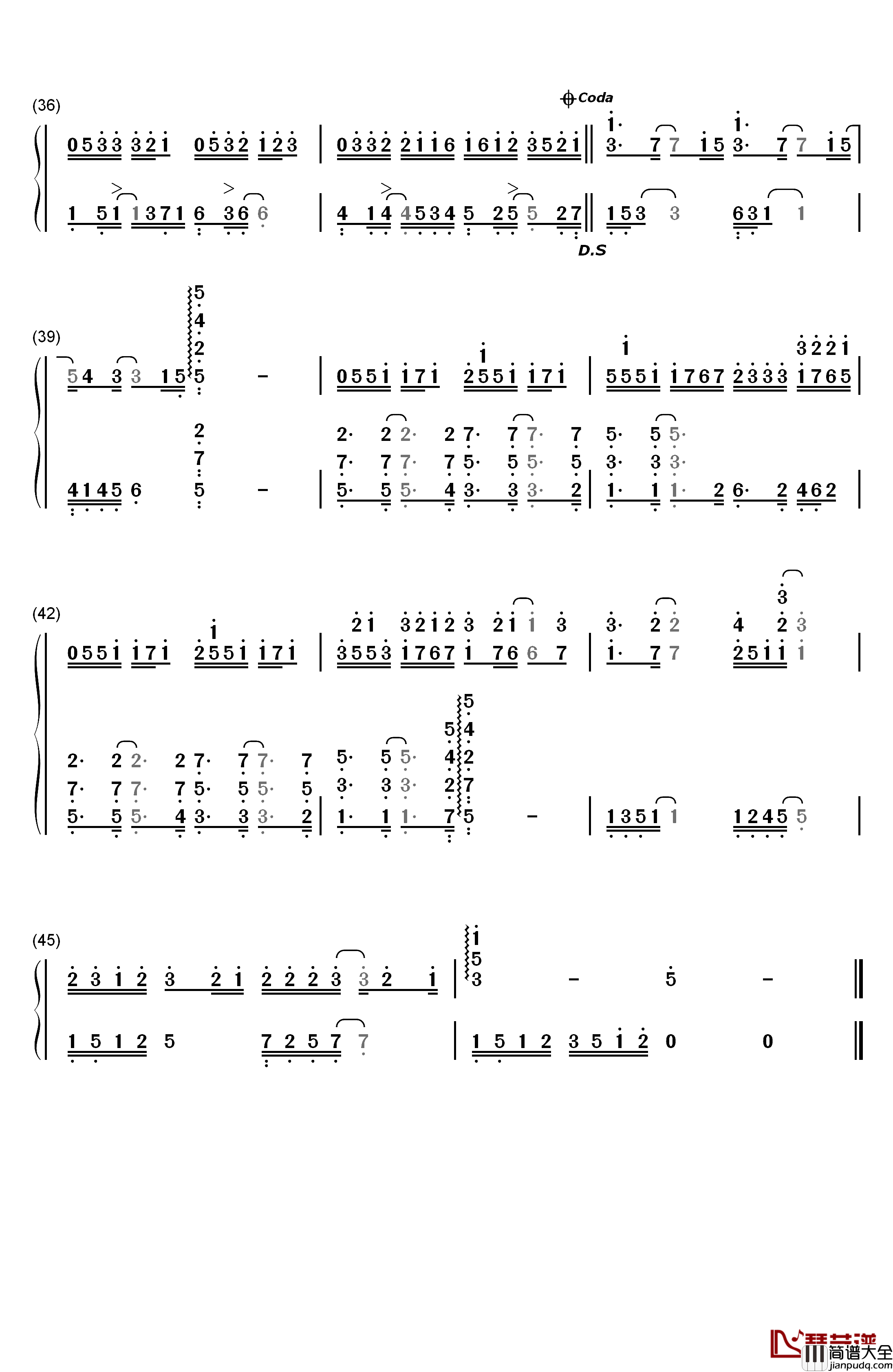 屋顶钢琴简谱_数字双手_周杰伦