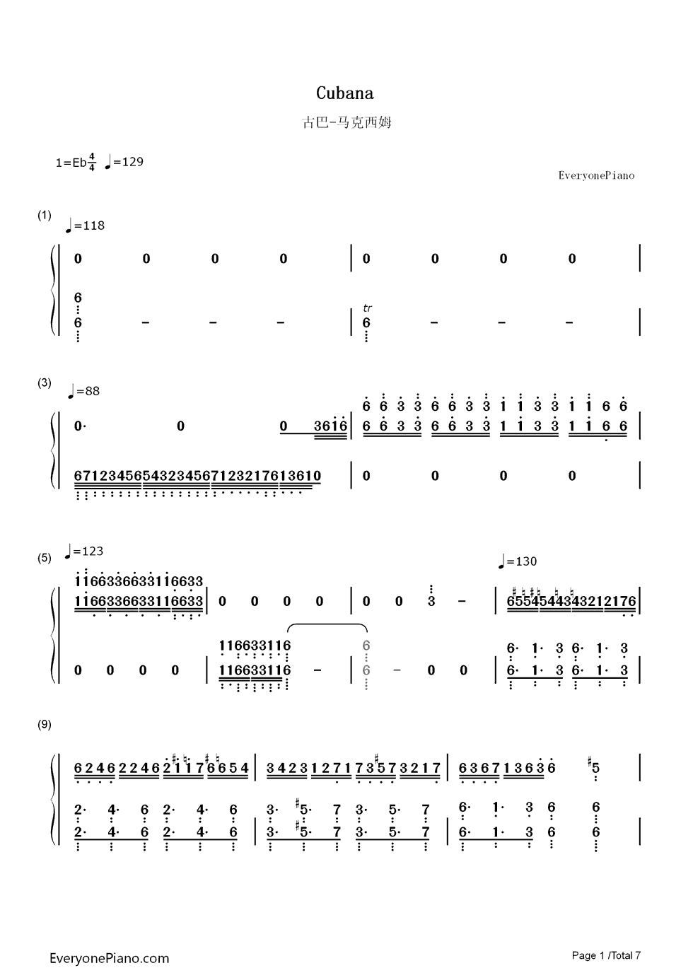 古巴钢琴简谱_数字双手_马克西姆