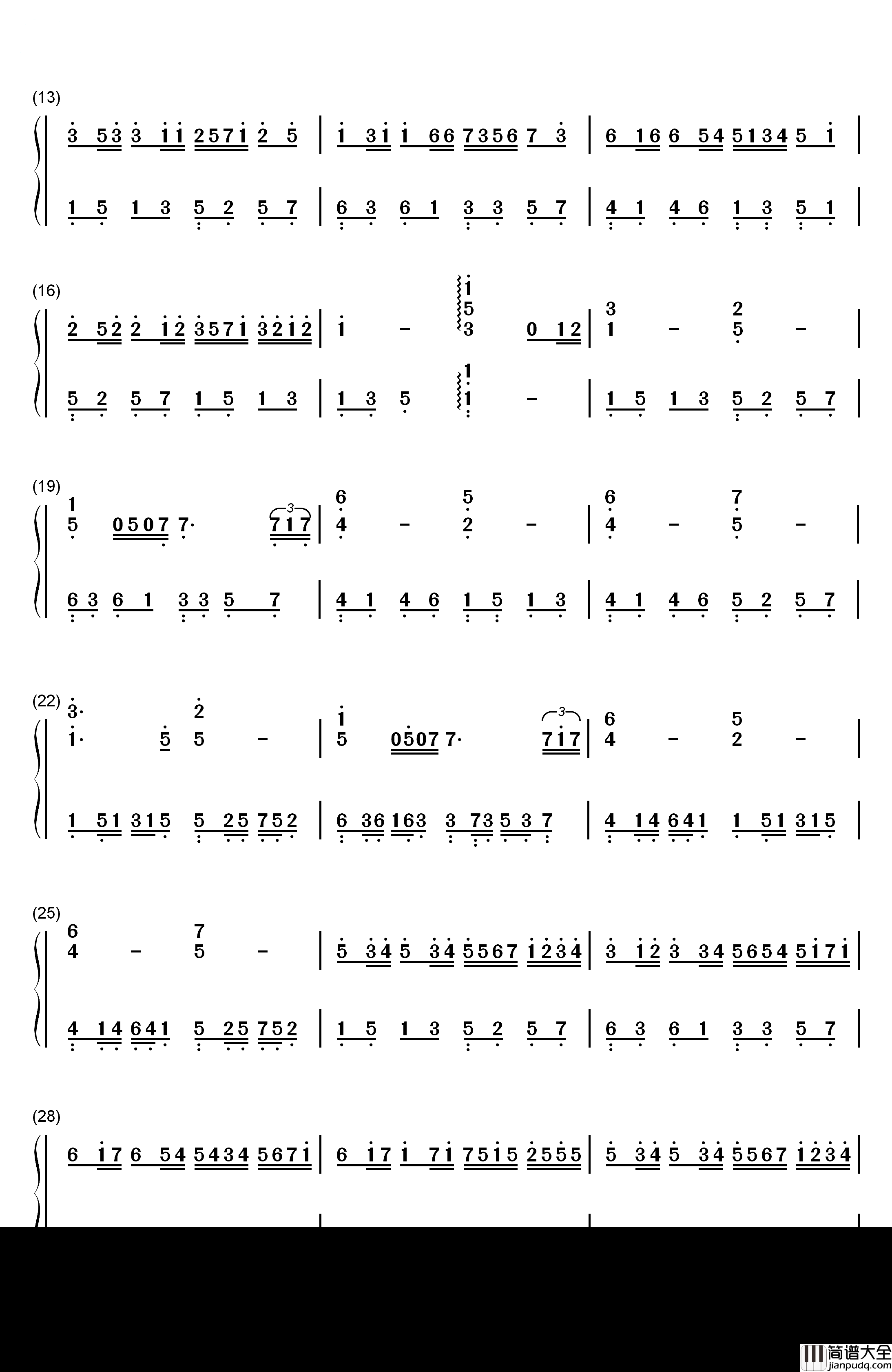 琴光的卡农钢琴简谱_数字双手_gundamx