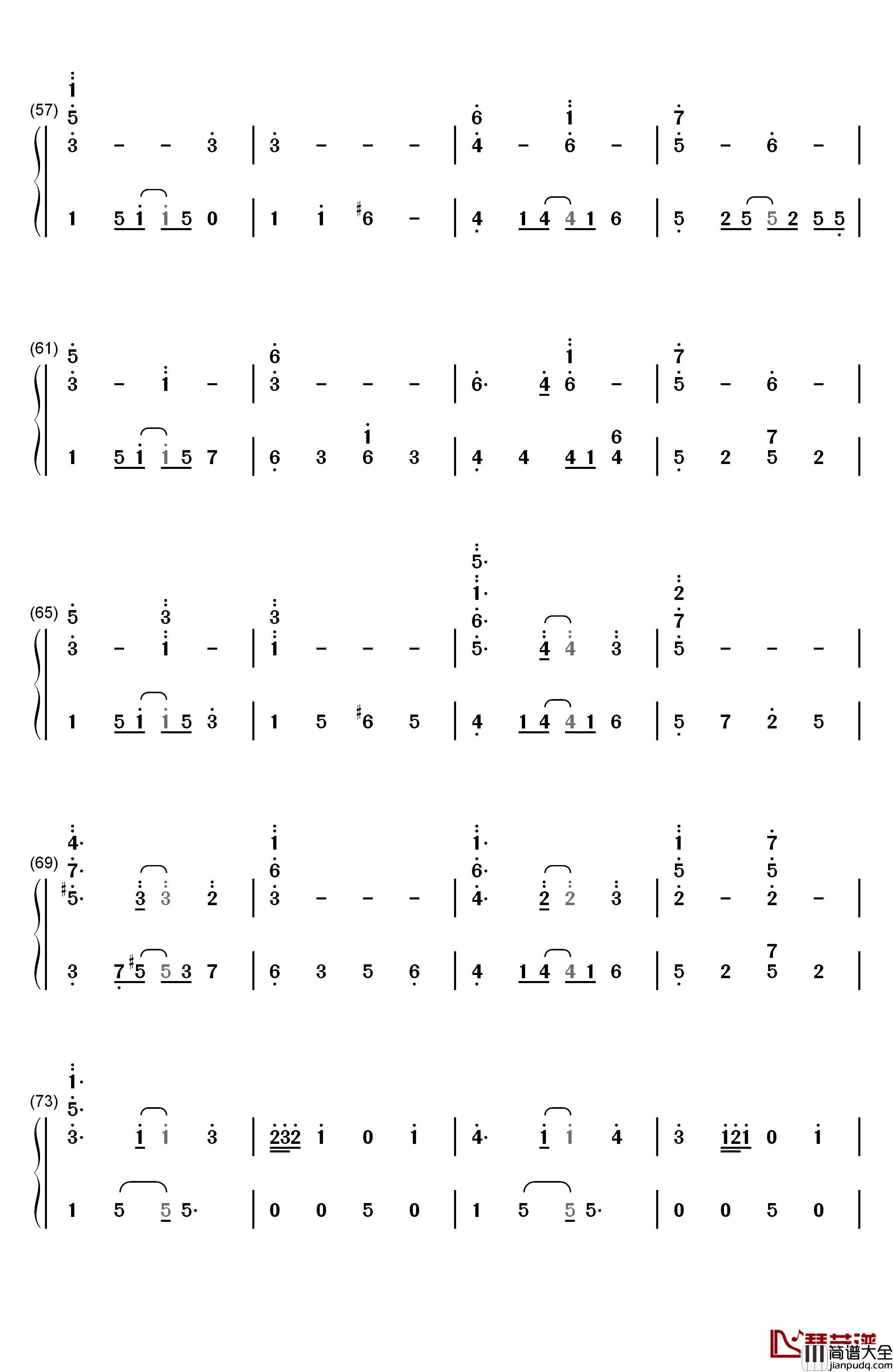 ふゆびより钢琴简谱_数字双手_佐佐木惠梨