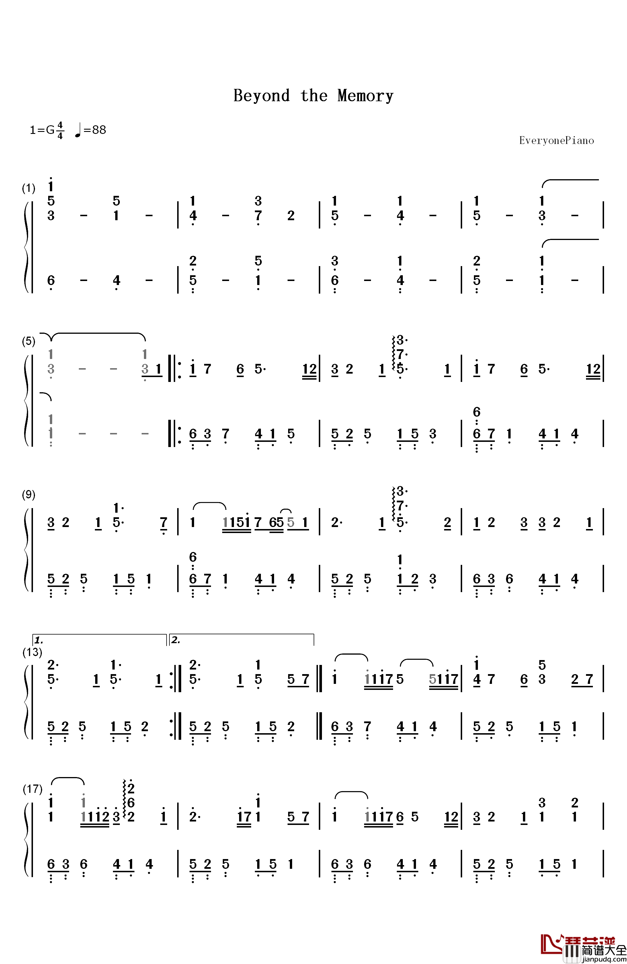 Beyond_the_Memory钢琴简谱_数字双手_July