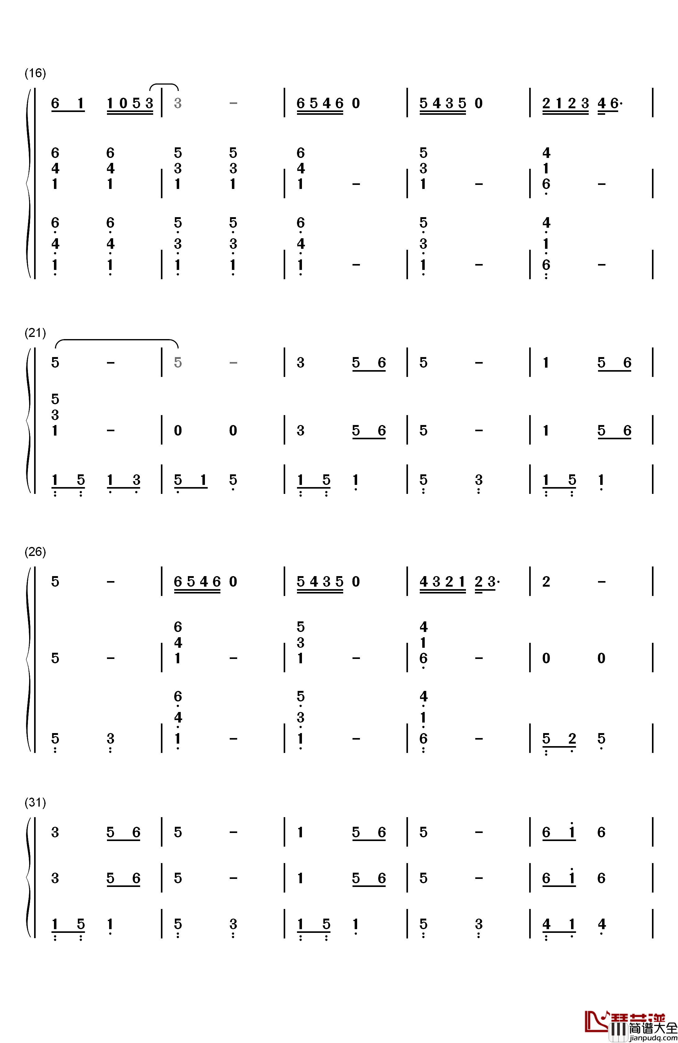 金色童年钢琴简谱_数字双手_杨烁