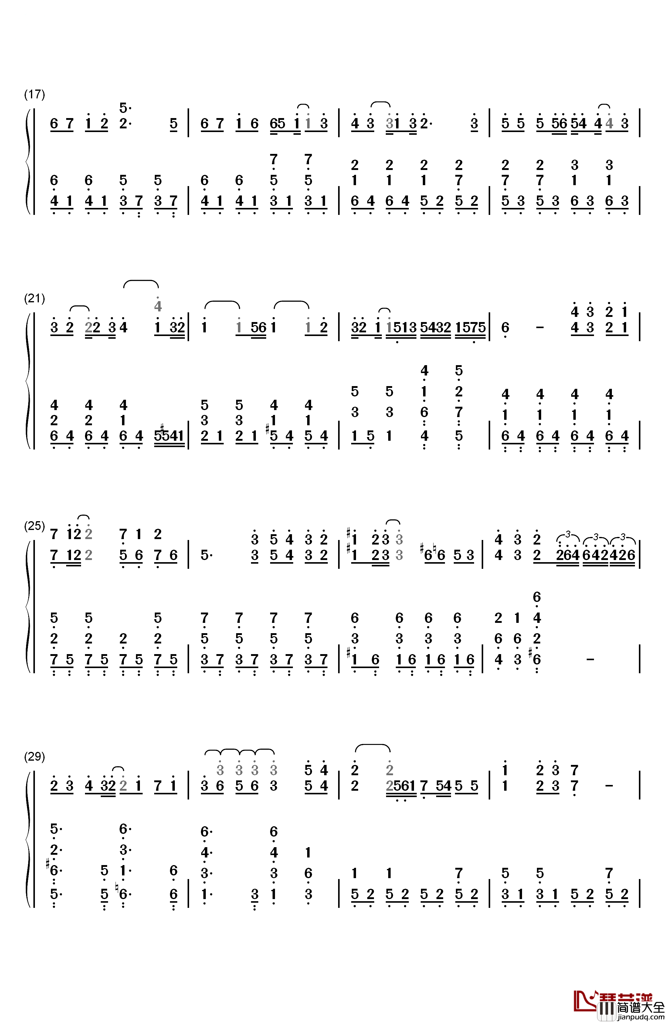 生命的旋律钢琴简谱_数字双手_白鸟英美子