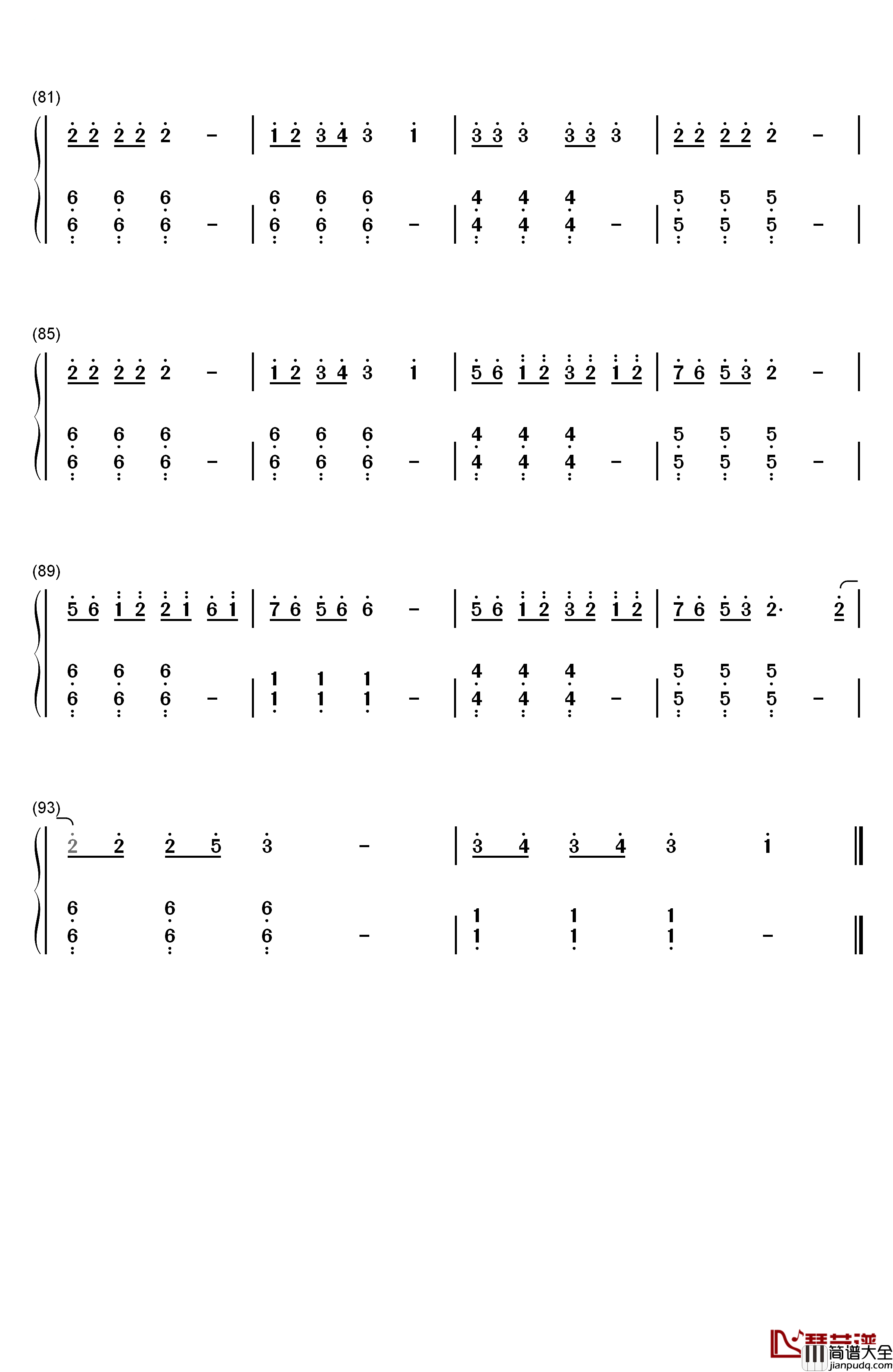 Fascination钢琴简谱_数字双手_周笔畅