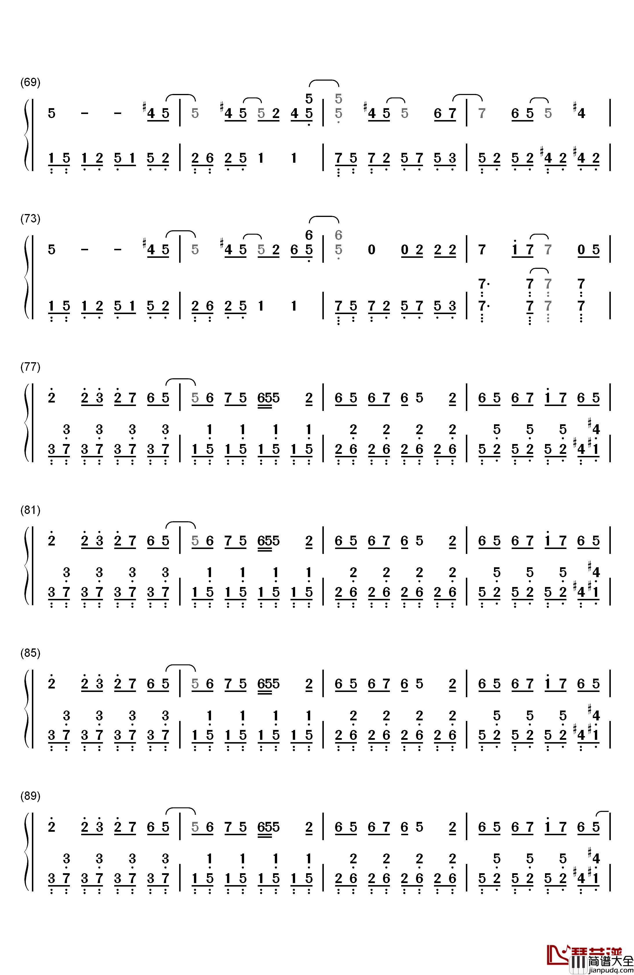 トリノコシティ钢琴简谱_数字双手_初音ミク