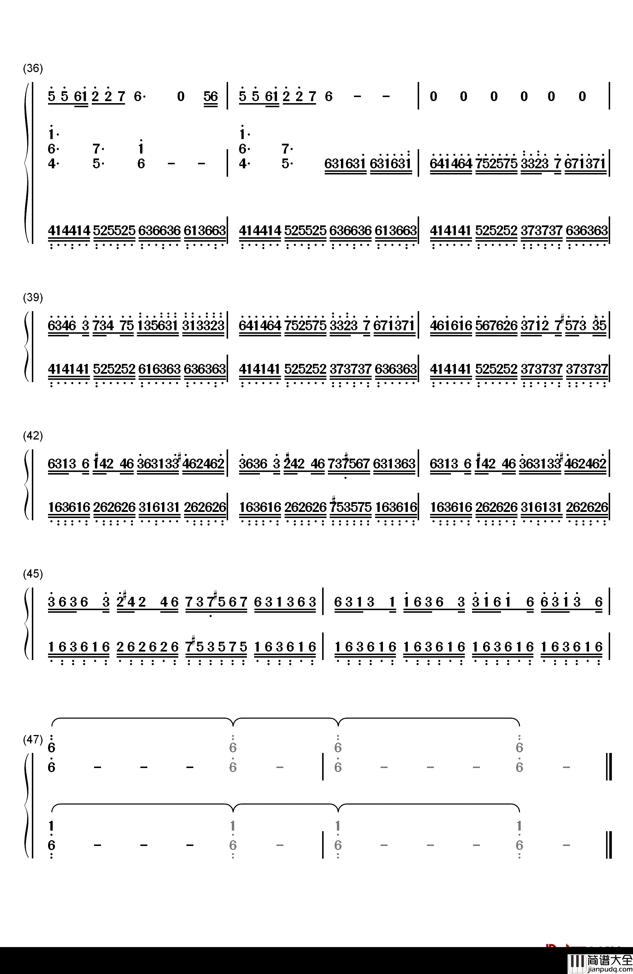 暗涌钢琴简谱_数字双手_王菲