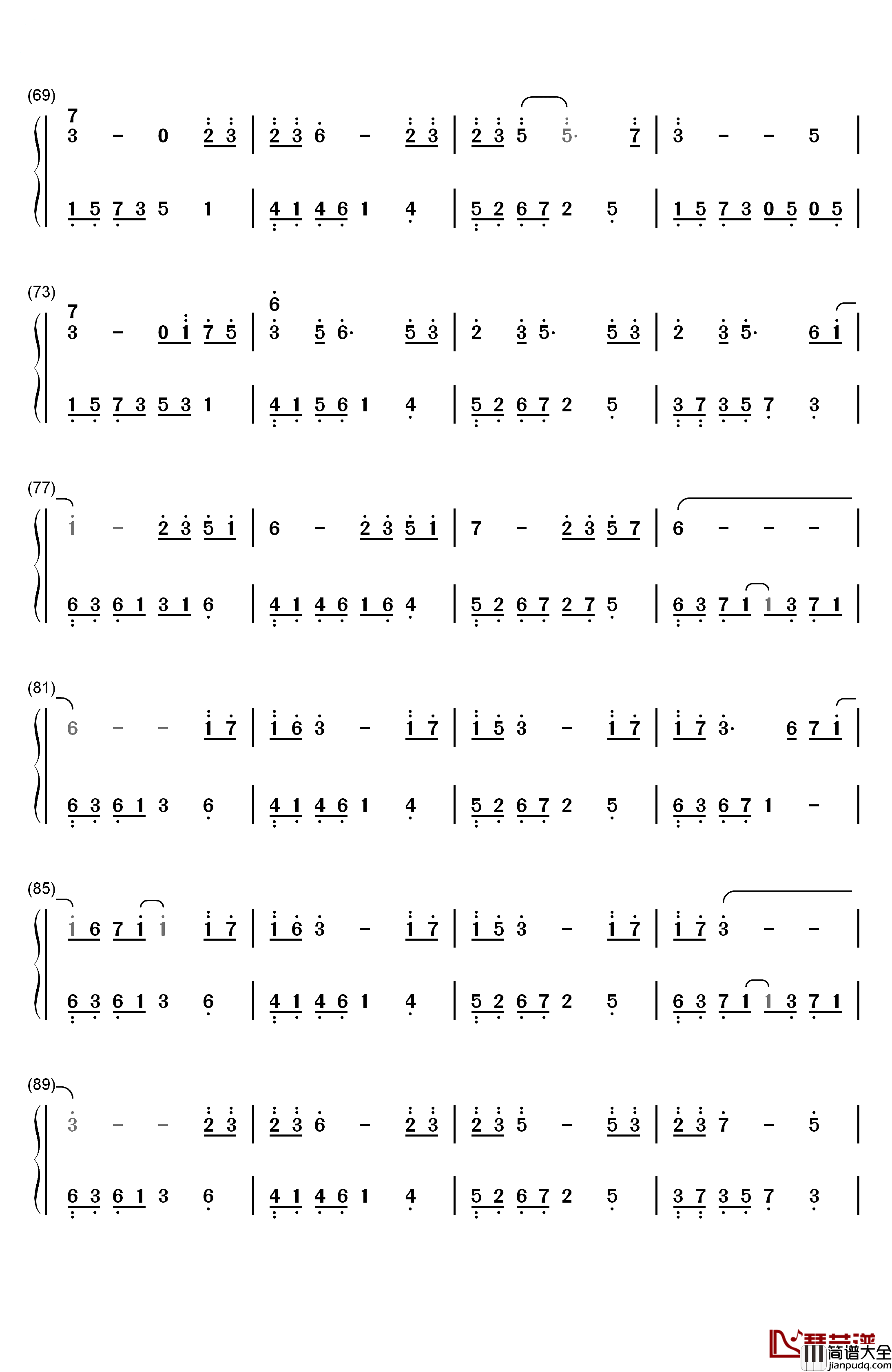 花的微笑钢琴简谱_数字双手_石进