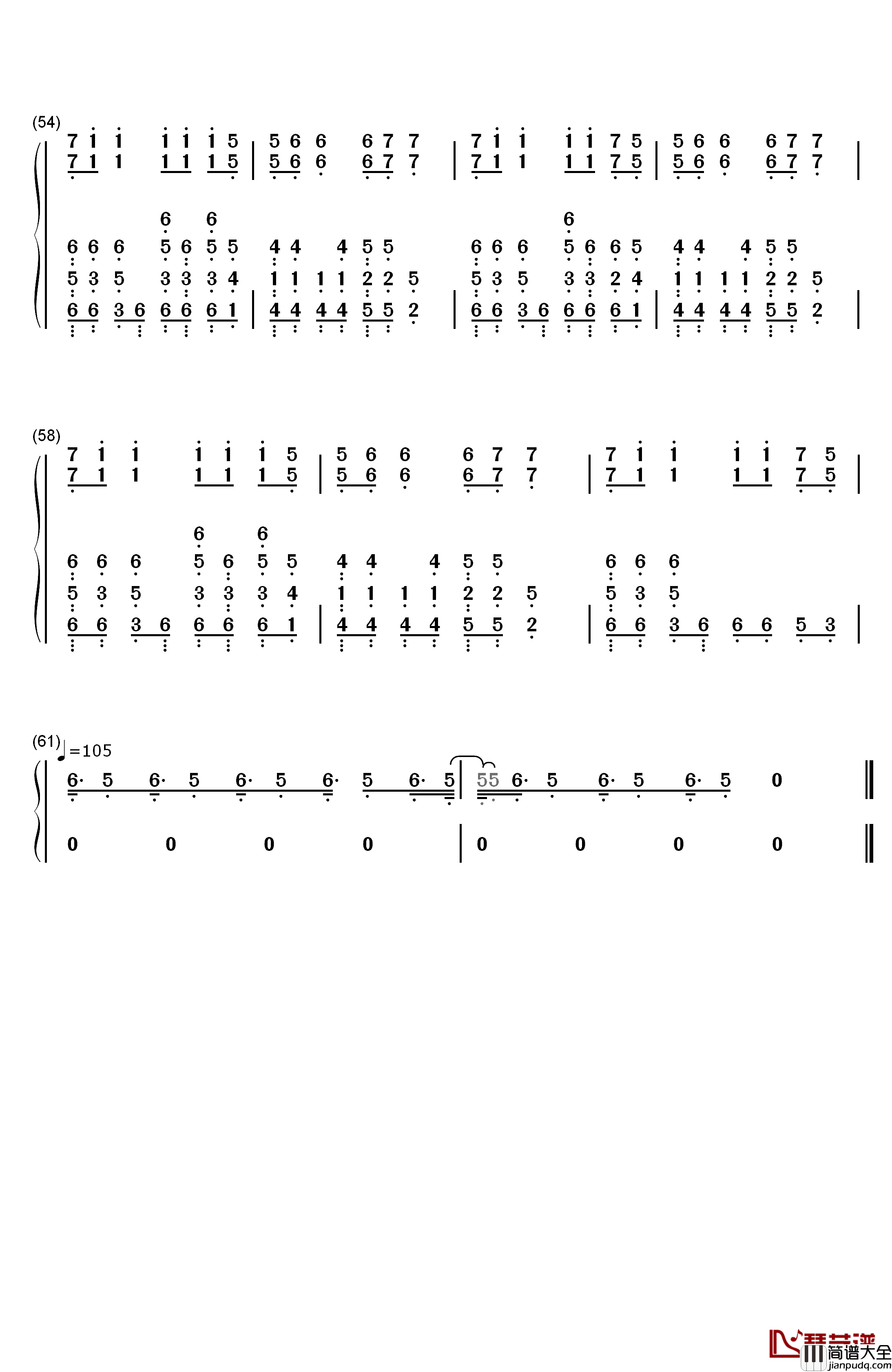 PDD洪荒之力钢琴简谱_数字双手_Hoaprox