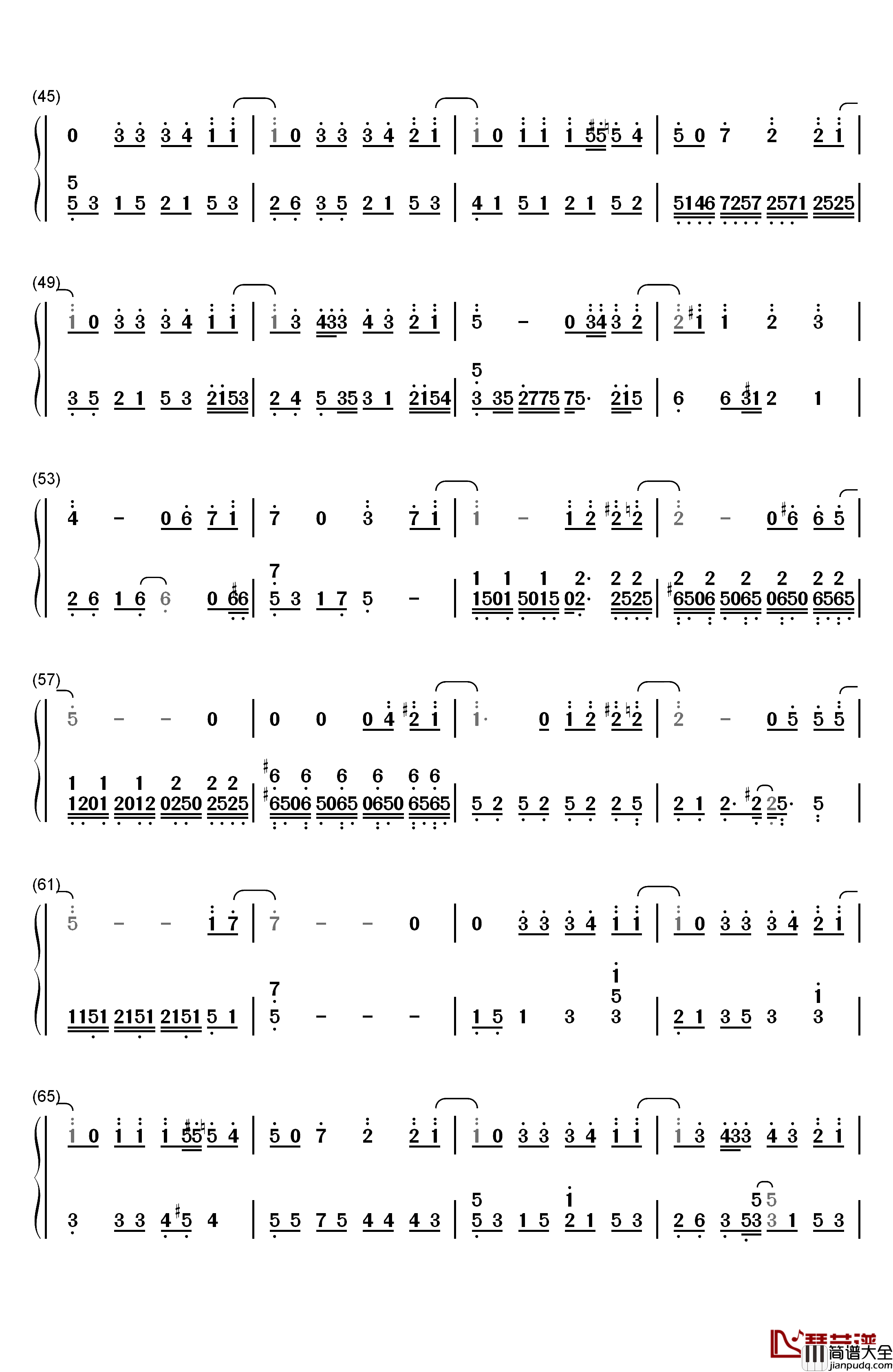 不说再见钢琴简谱_数字双手_S.H.E