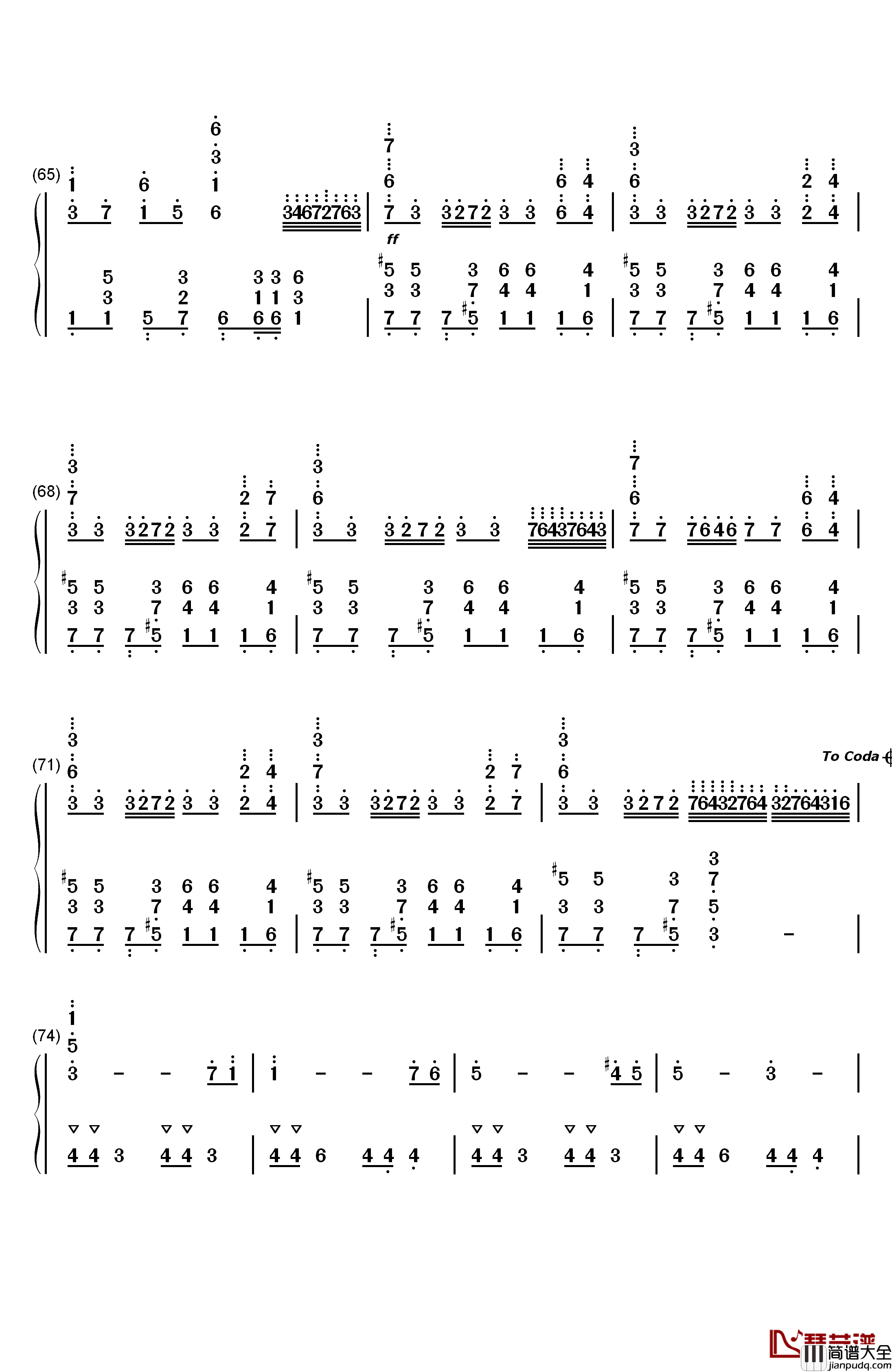 忍者棒棒钢琴简谱_数字双手_竹村桐子