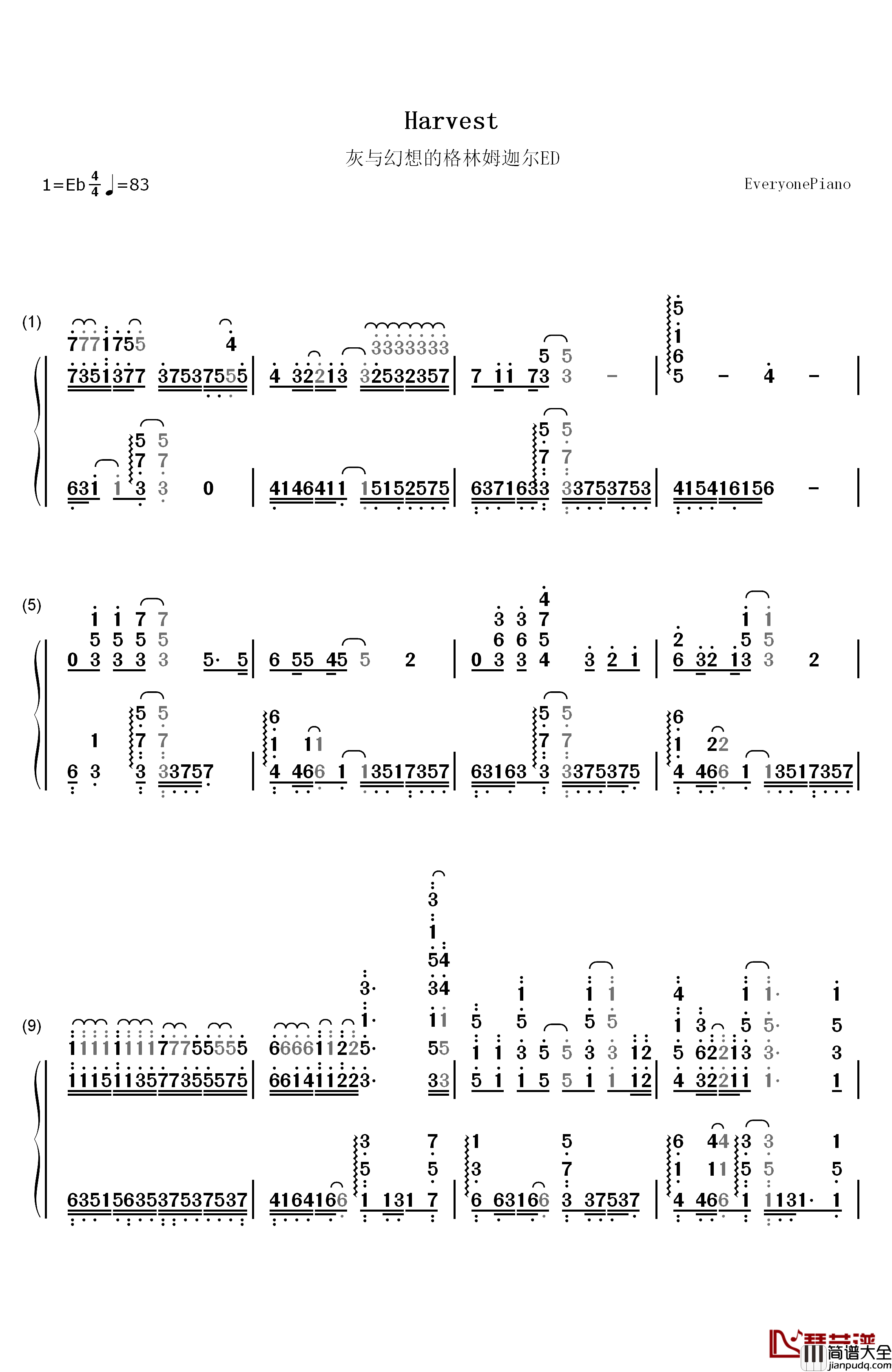 Harvest钢琴简谱_数字双手_(K)NoW_NAME