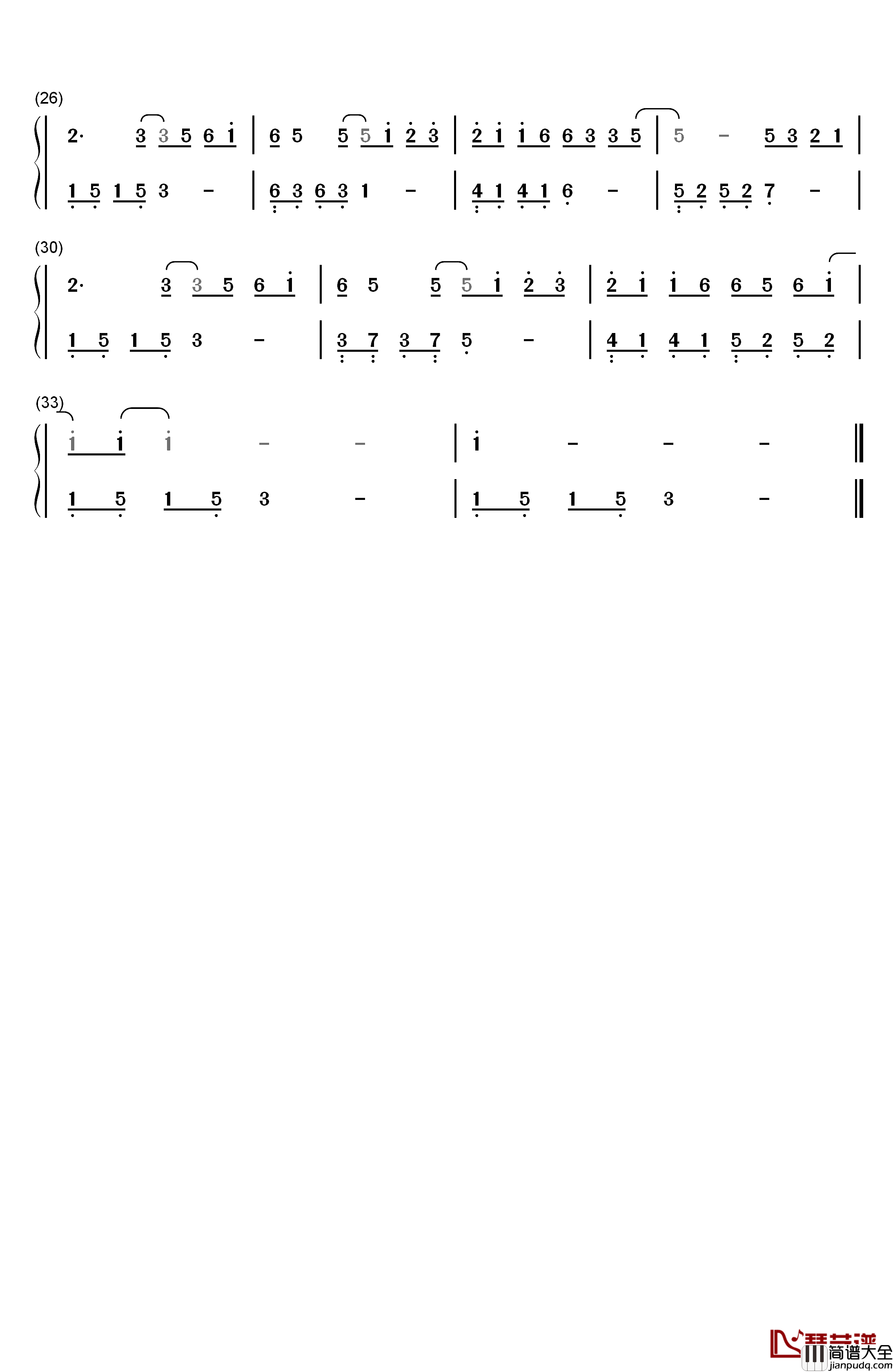 一路上有你钢琴简谱_数字双手_张学友