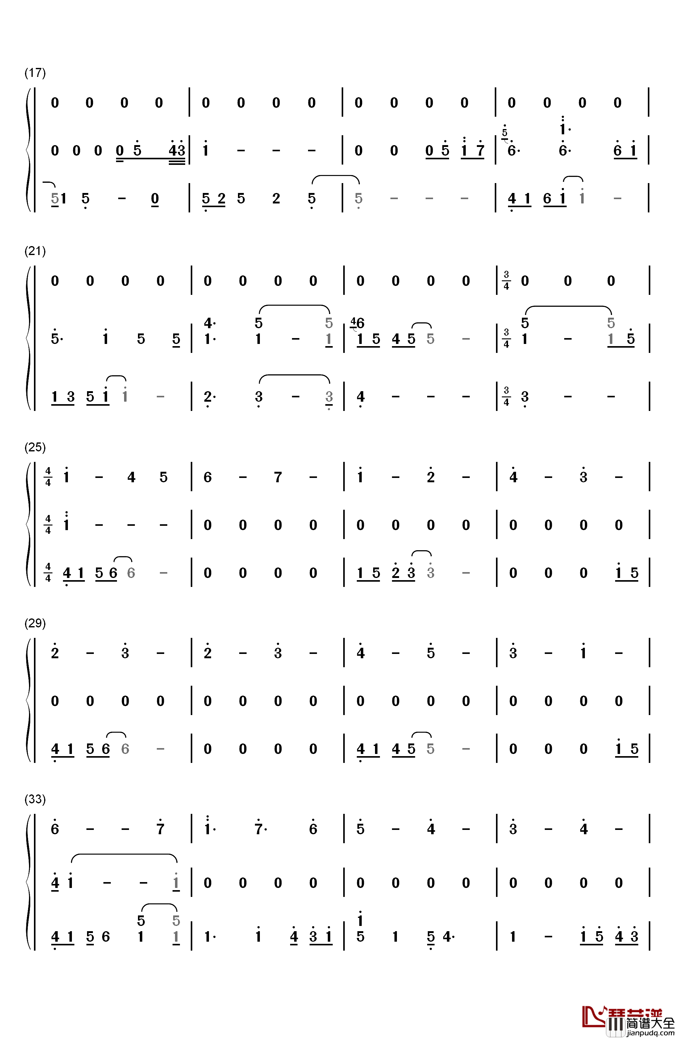 清浅谷钢琴简谱_数字双手_林海