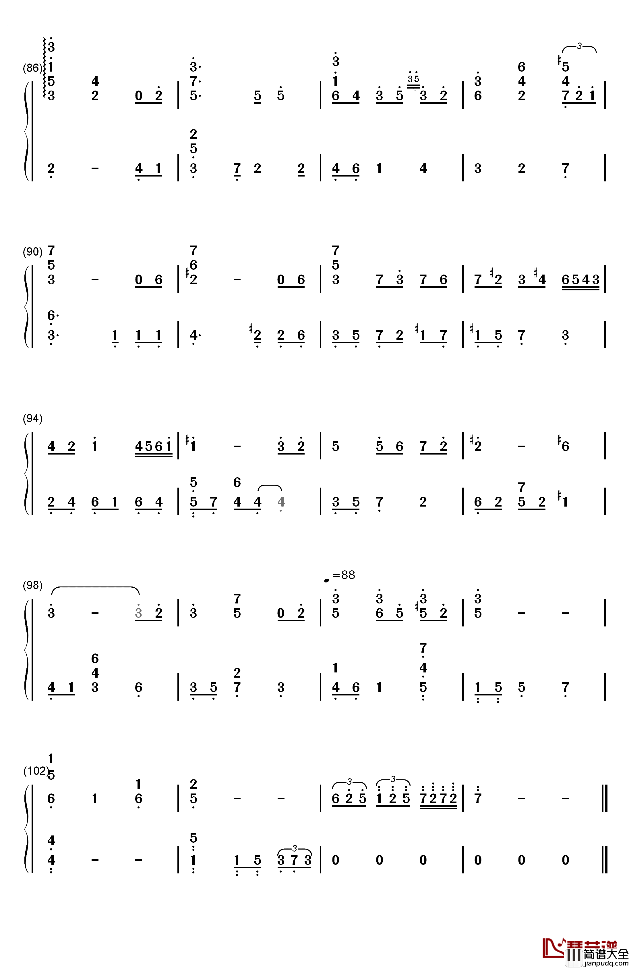 Sleep_Away钢琴简谱_数字双手_Bob_Acri