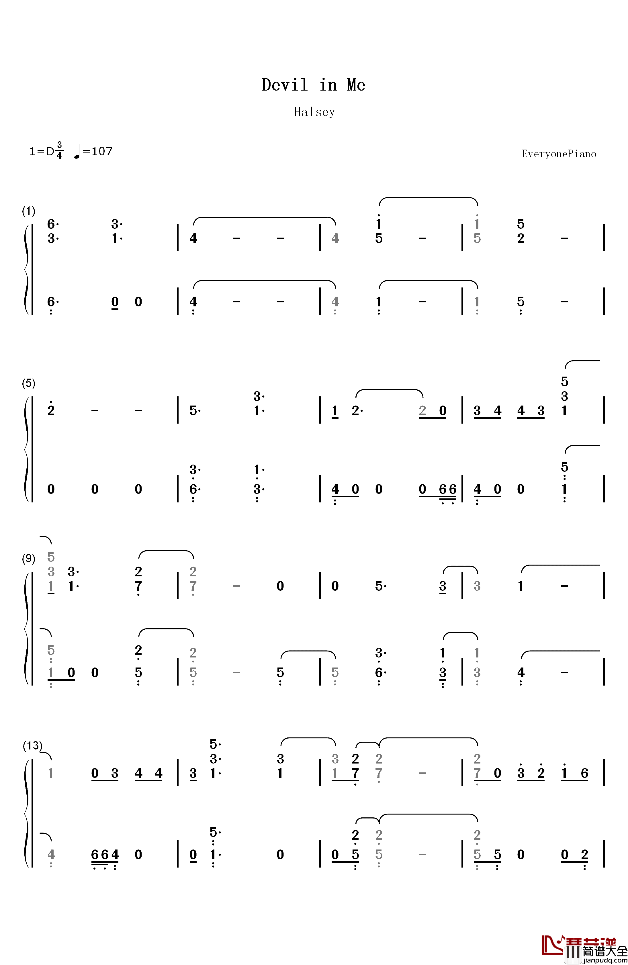 Devil_In_Me钢琴简谱_数字双手_Halsey