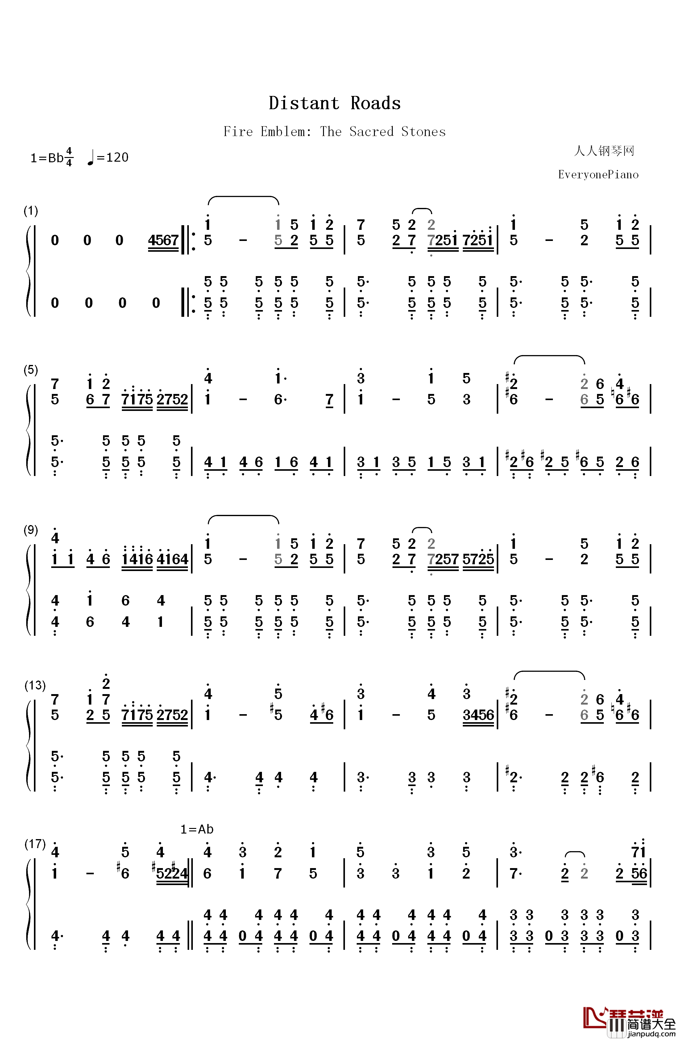 Distant_Roads钢琴简谱_数字双手_辻横由佳