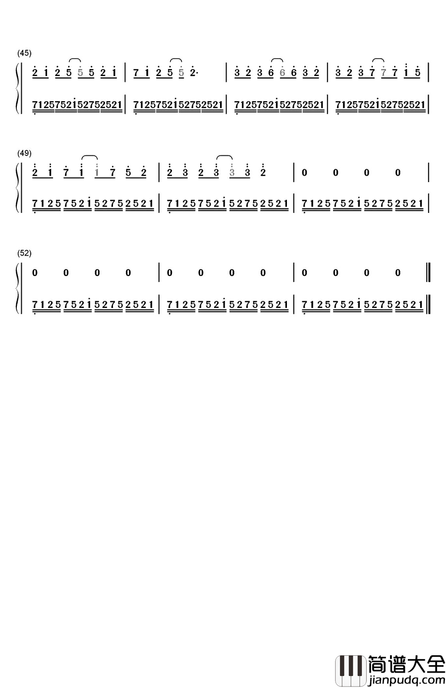 アゲイン钢琴简谱_数字双手_横山克