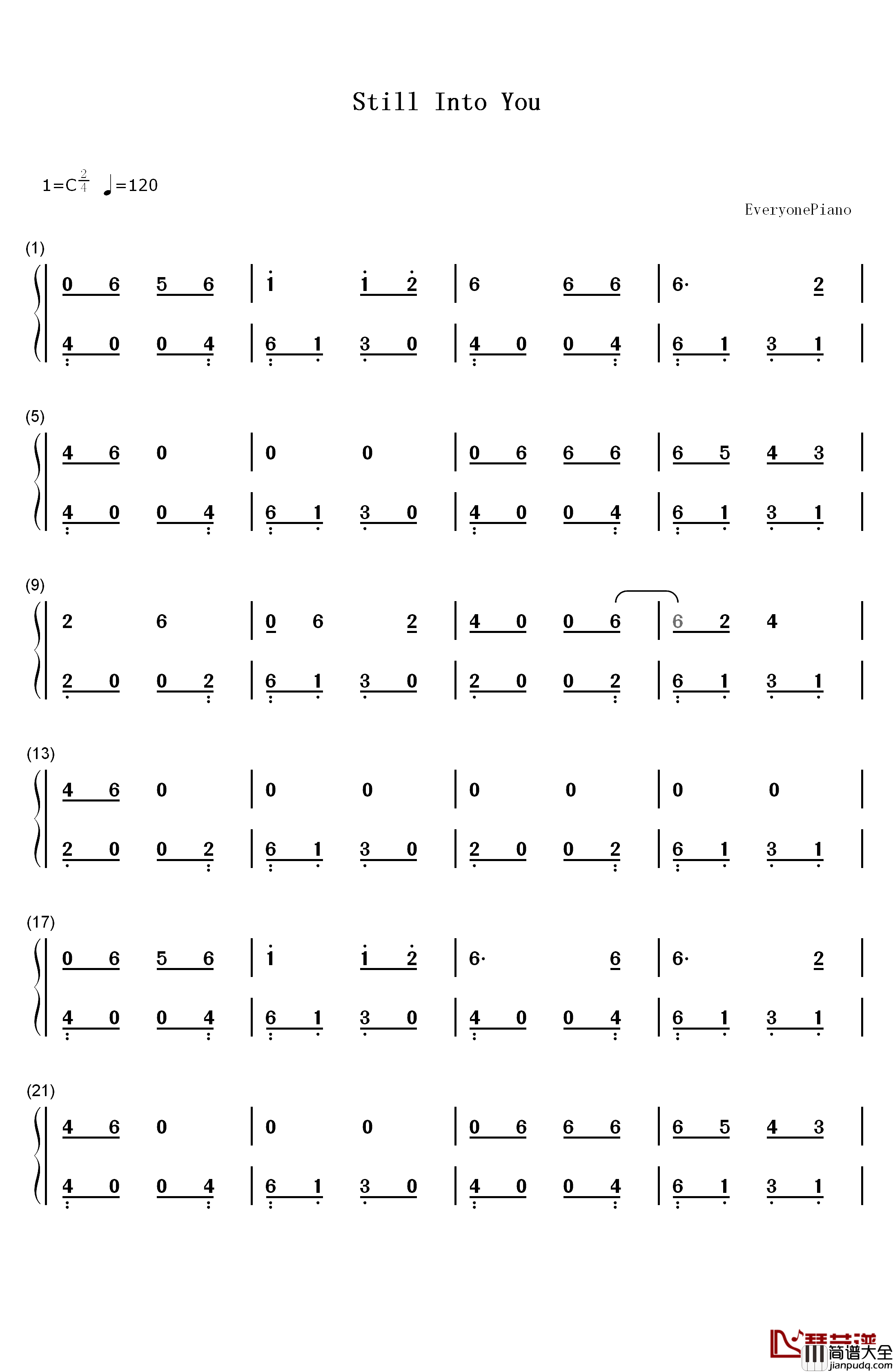 Still_Into_You钢琴简谱_数字双手_Paramore