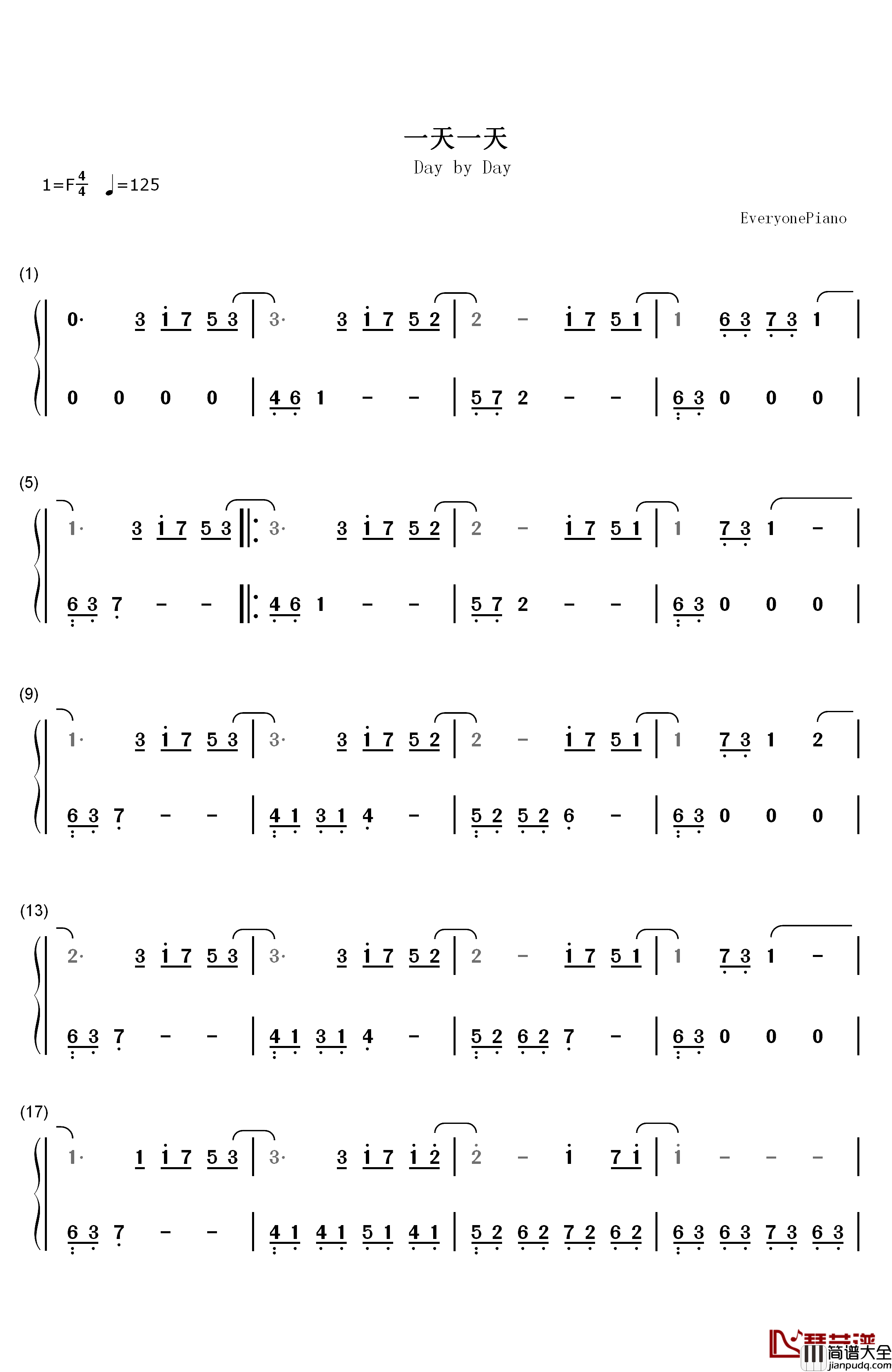 一天一天Day_by_Day钢琴简谱_数字双手_Big_Bang
