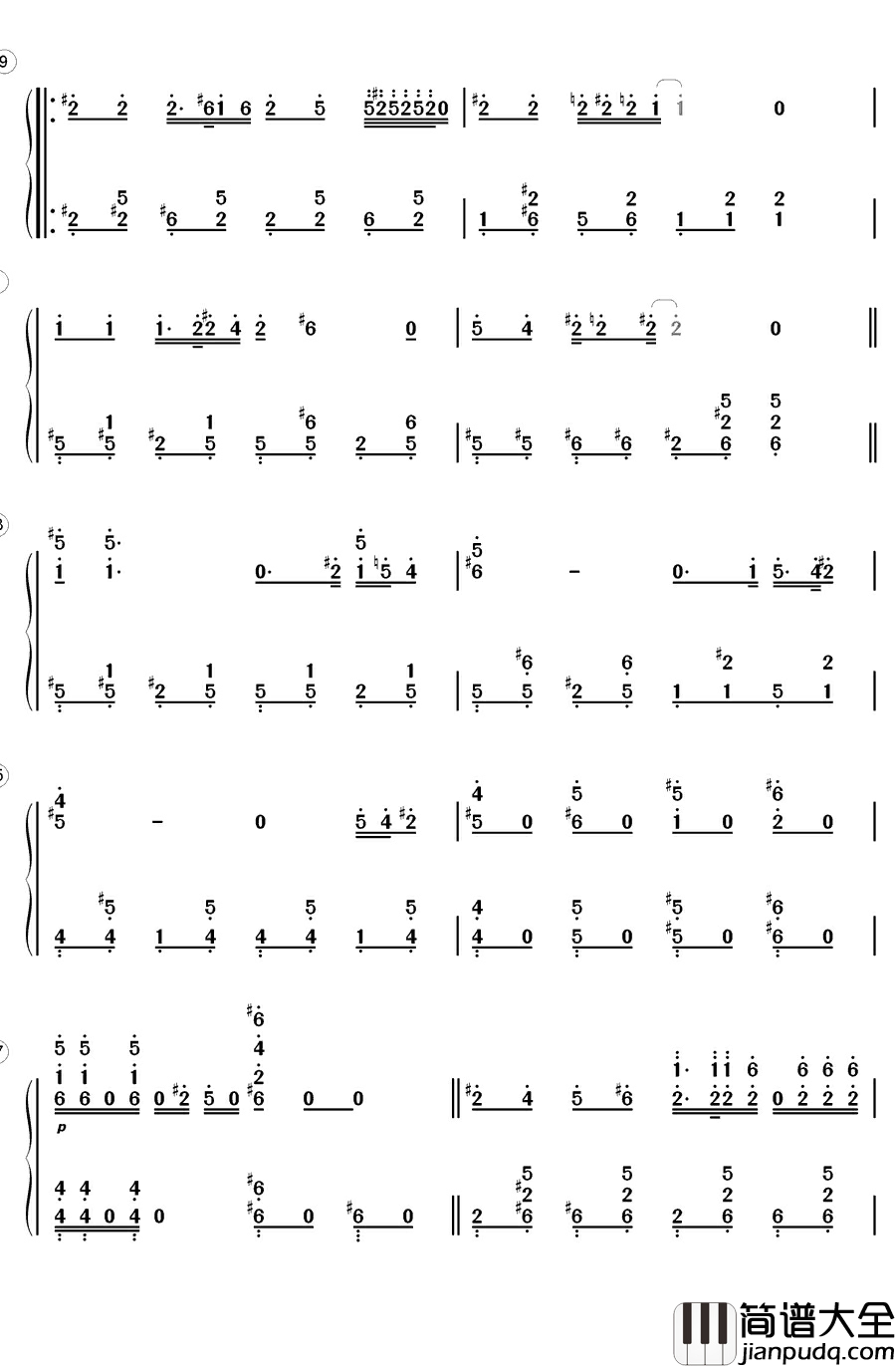 一年级钢琴简谱_数字双手_陈学冬_宋佳_First_Gril