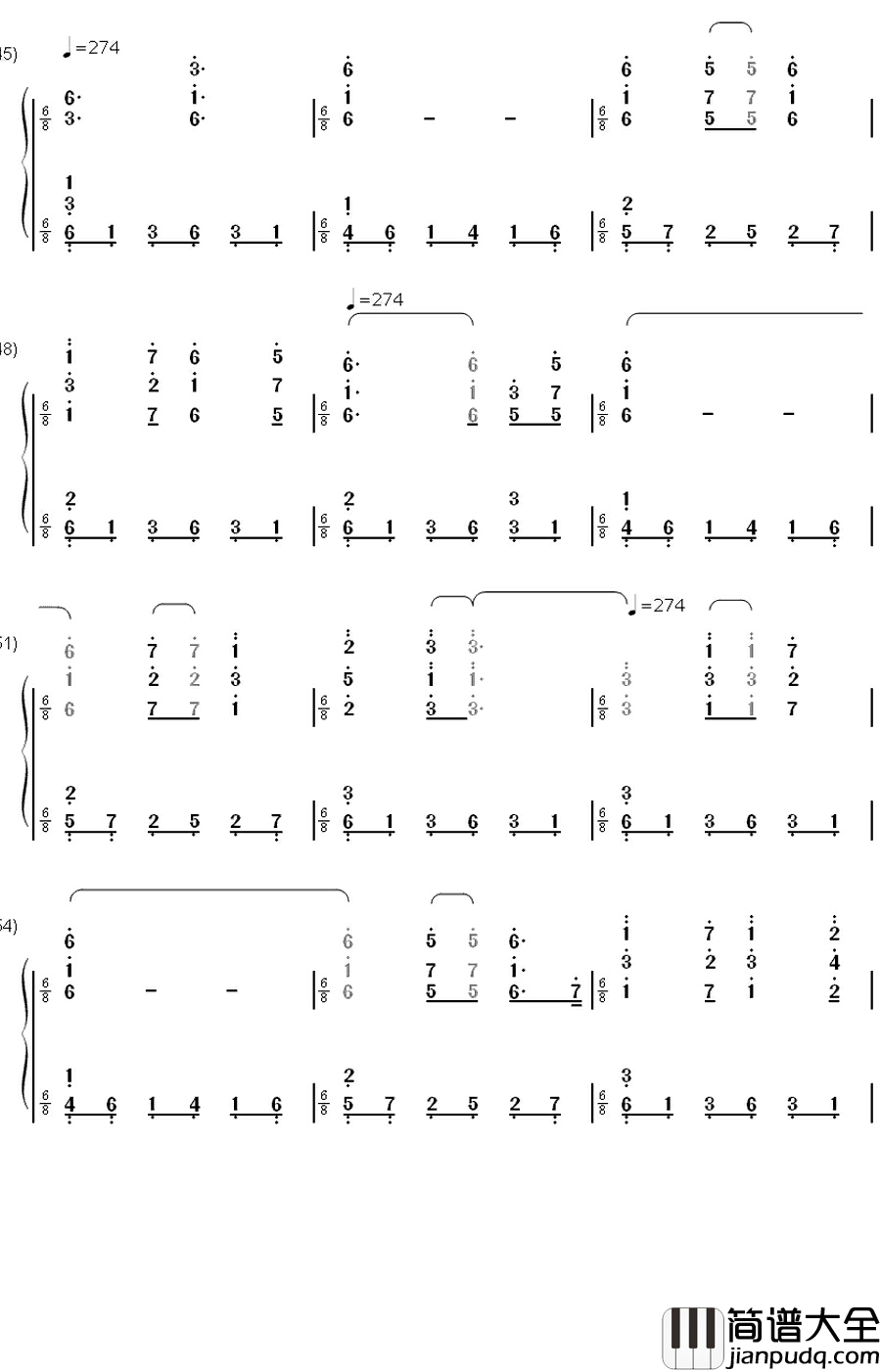 绯想天钢琴简谱_数字双手_东方Project