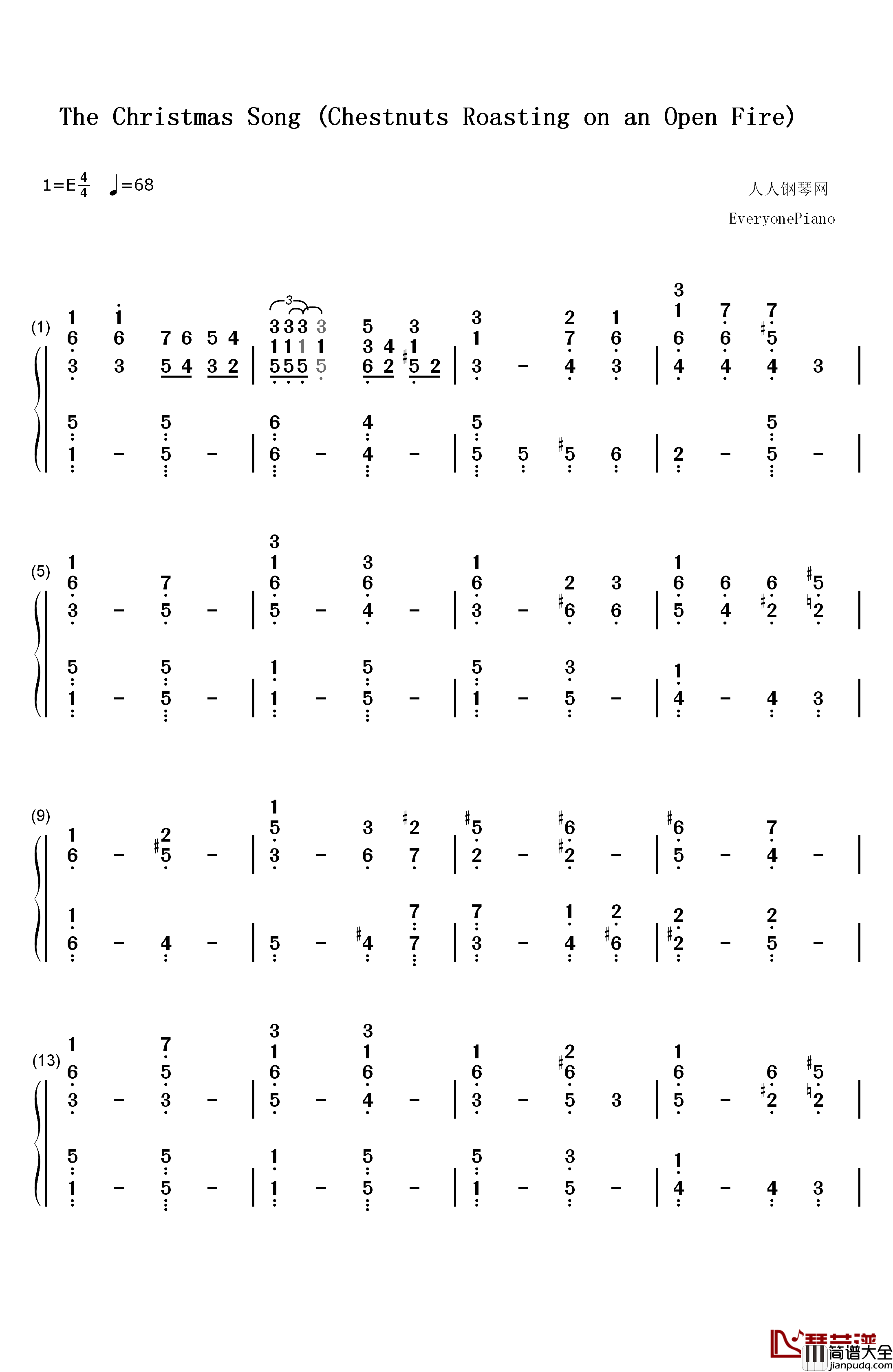 The_Christmas_Song钢琴简谱_数字双手_Nat_King_Cole