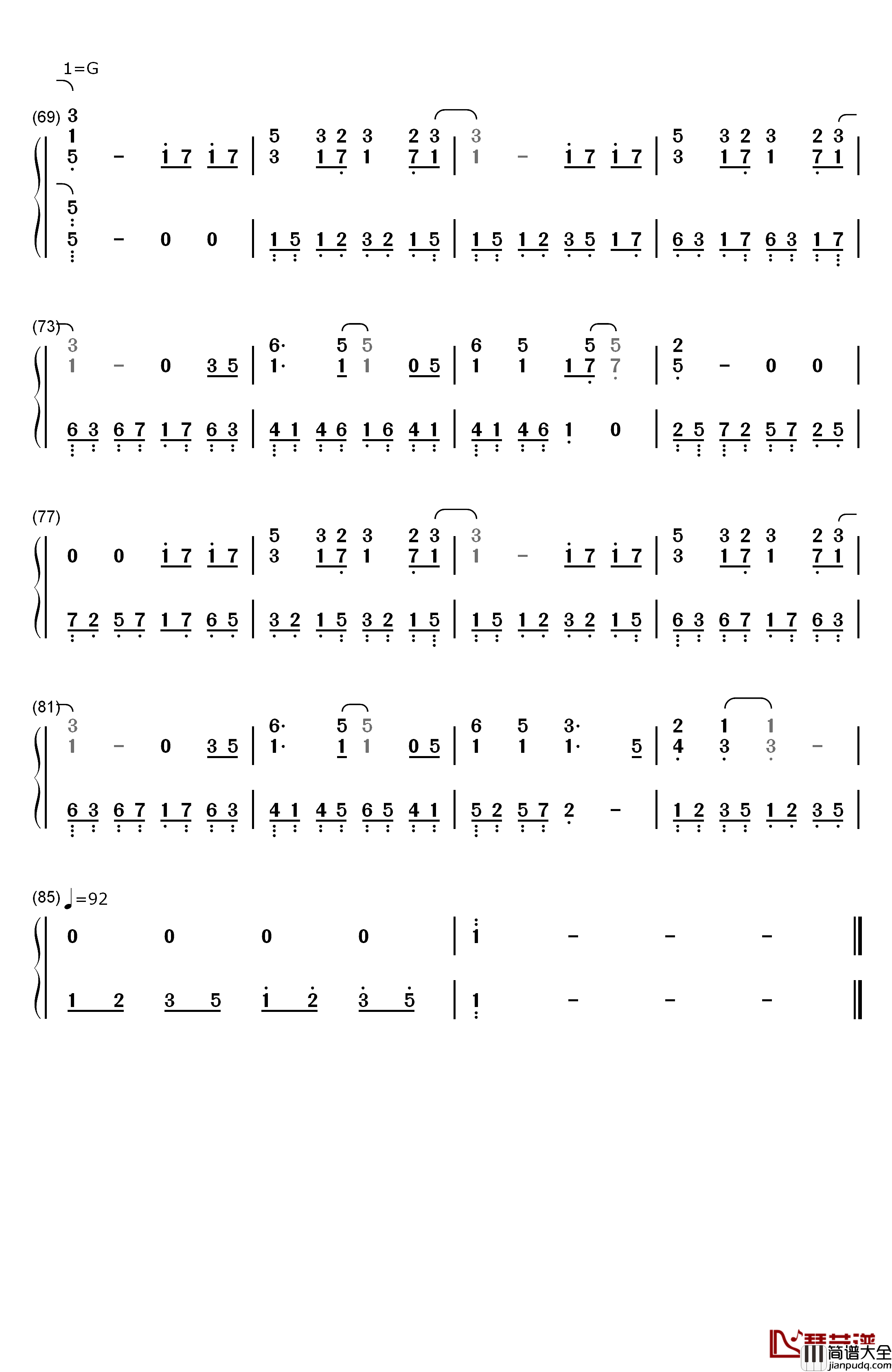 忘记时间钢琴简谱_数字双手_胡歌