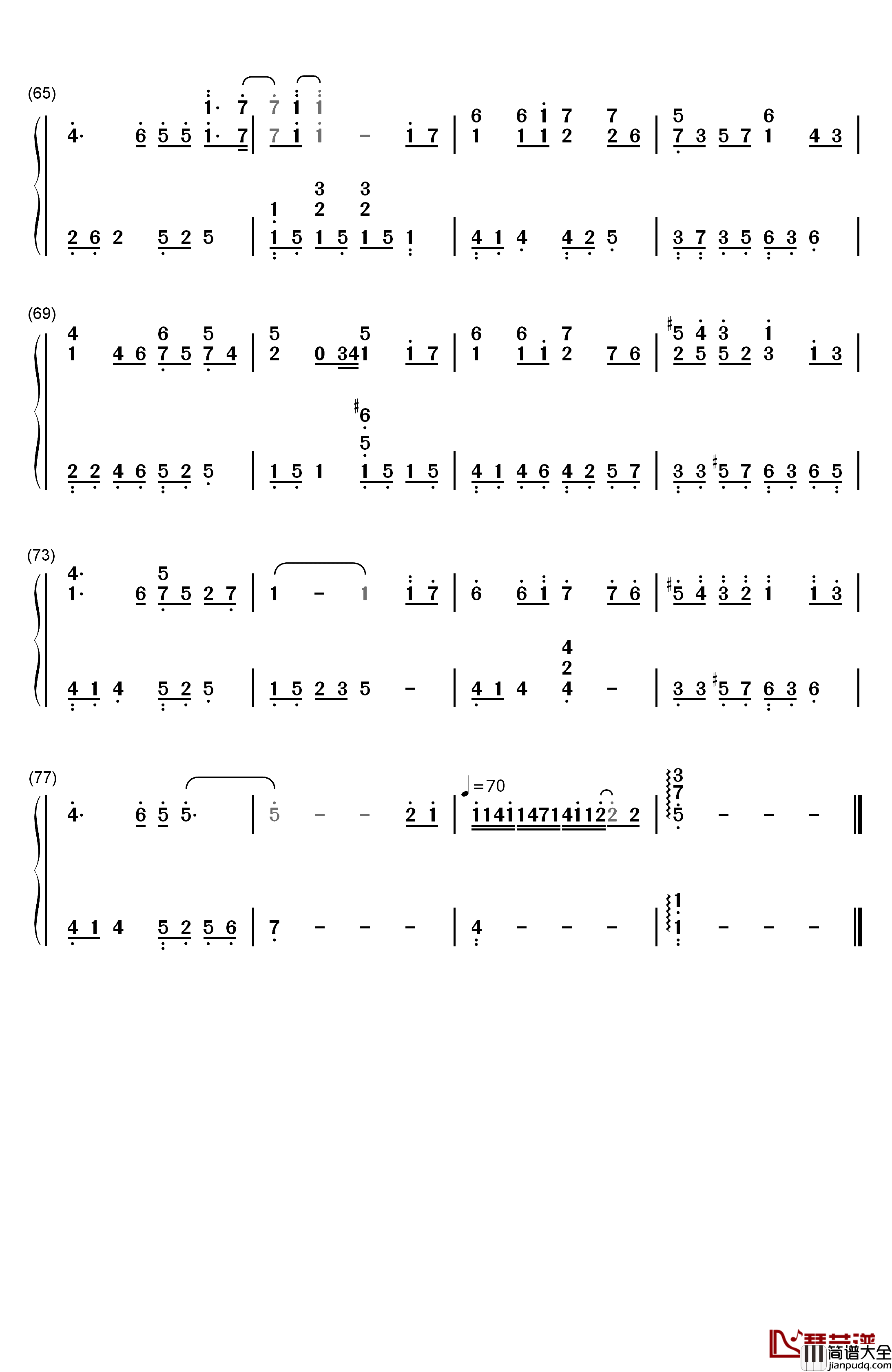 他钢琴简谱_数字双手_周艺博