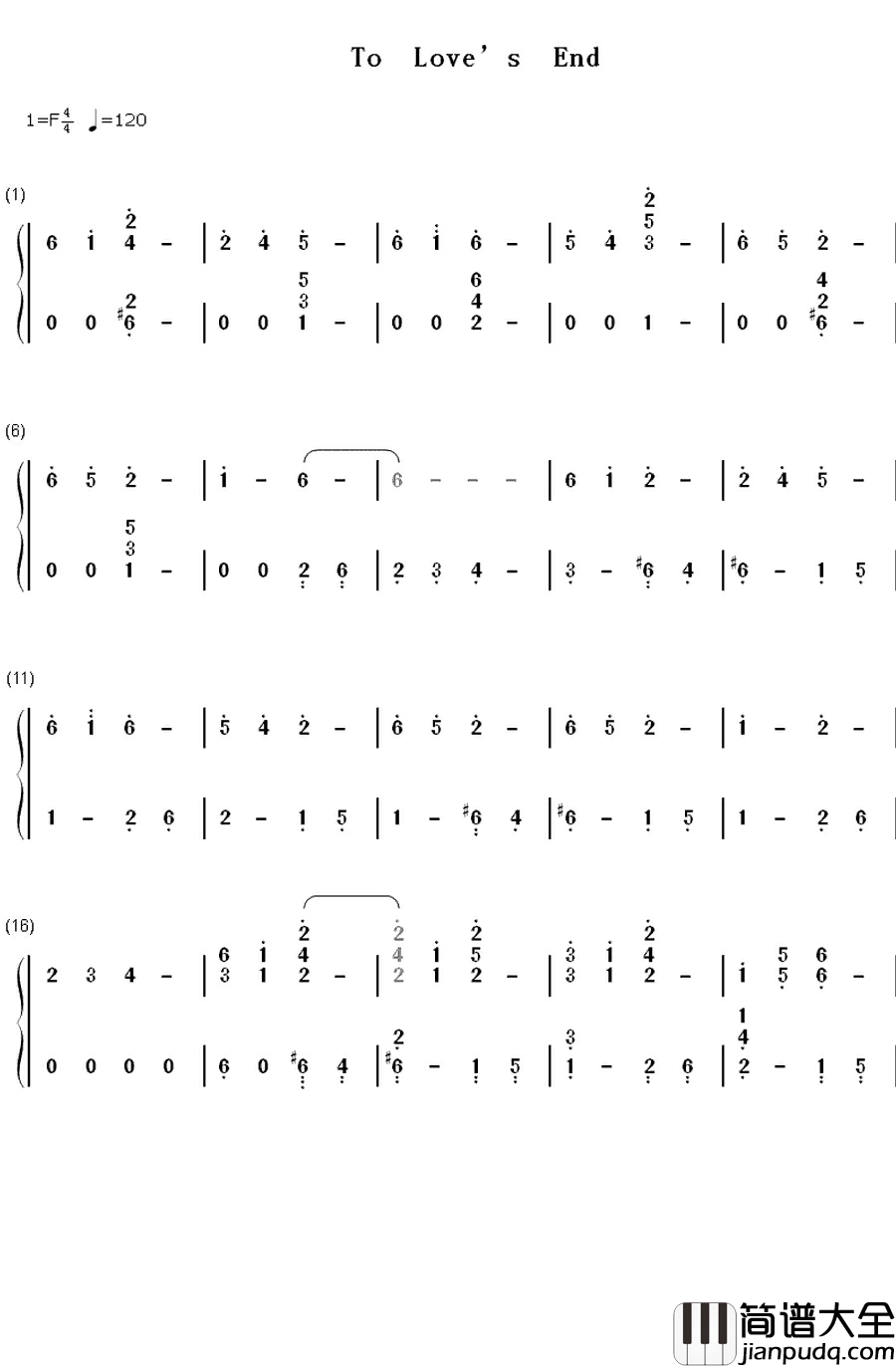 To_Love's_End钢琴简谱_数字双手_犬夜叉