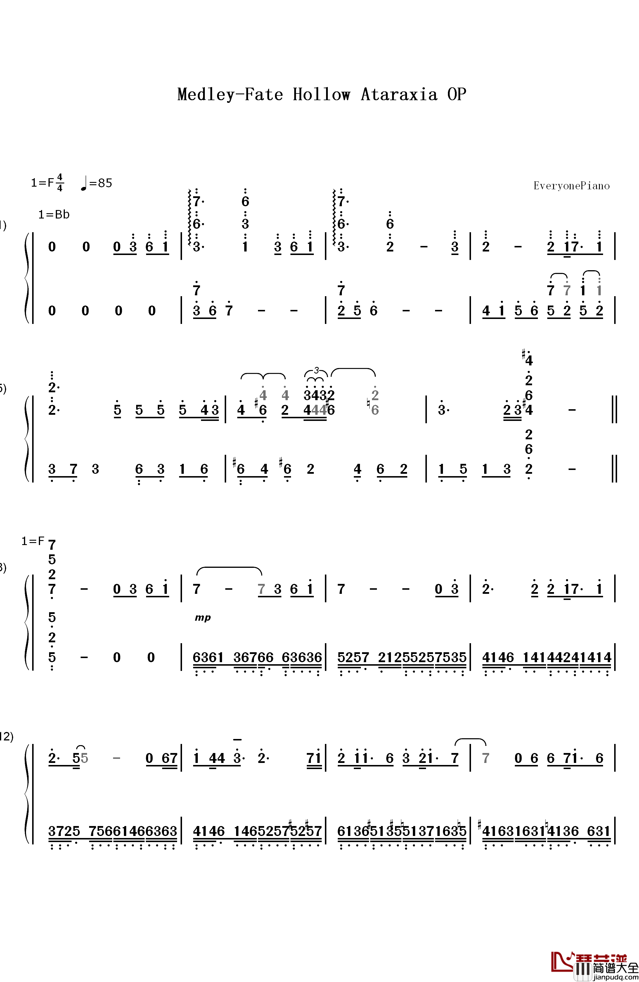 Medley钢琴简谱_数字双手_Aimer