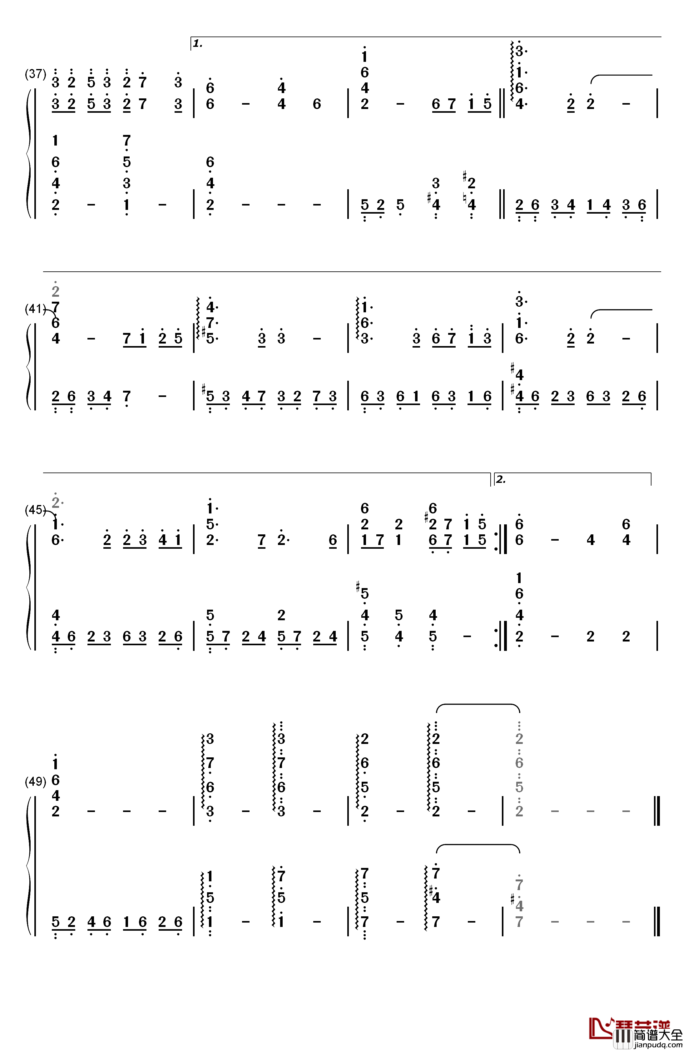 Nostalgia钢琴简谱_数字双手_久石让