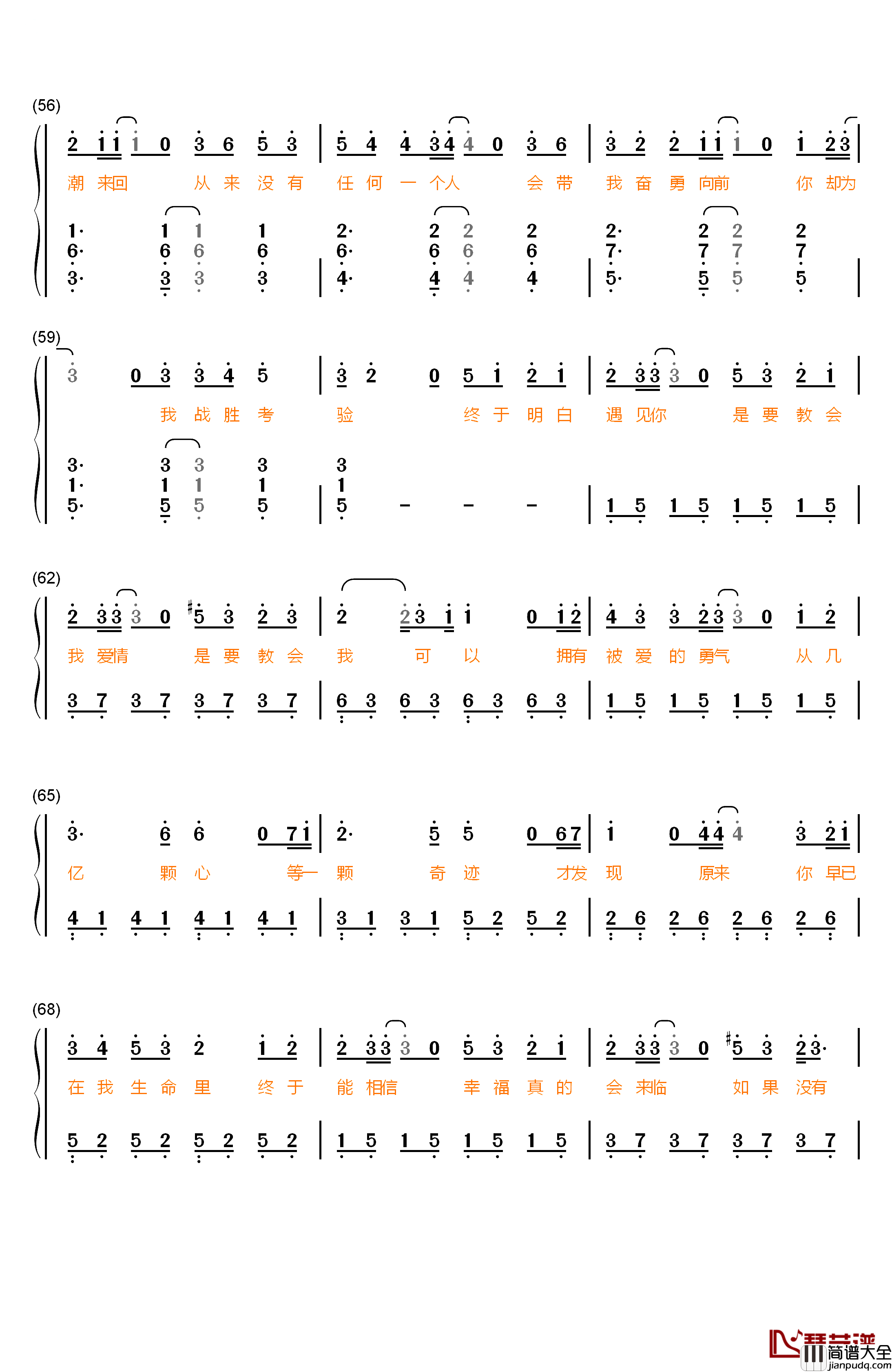 终于爱情钢琴简谱_数字双手_Ella