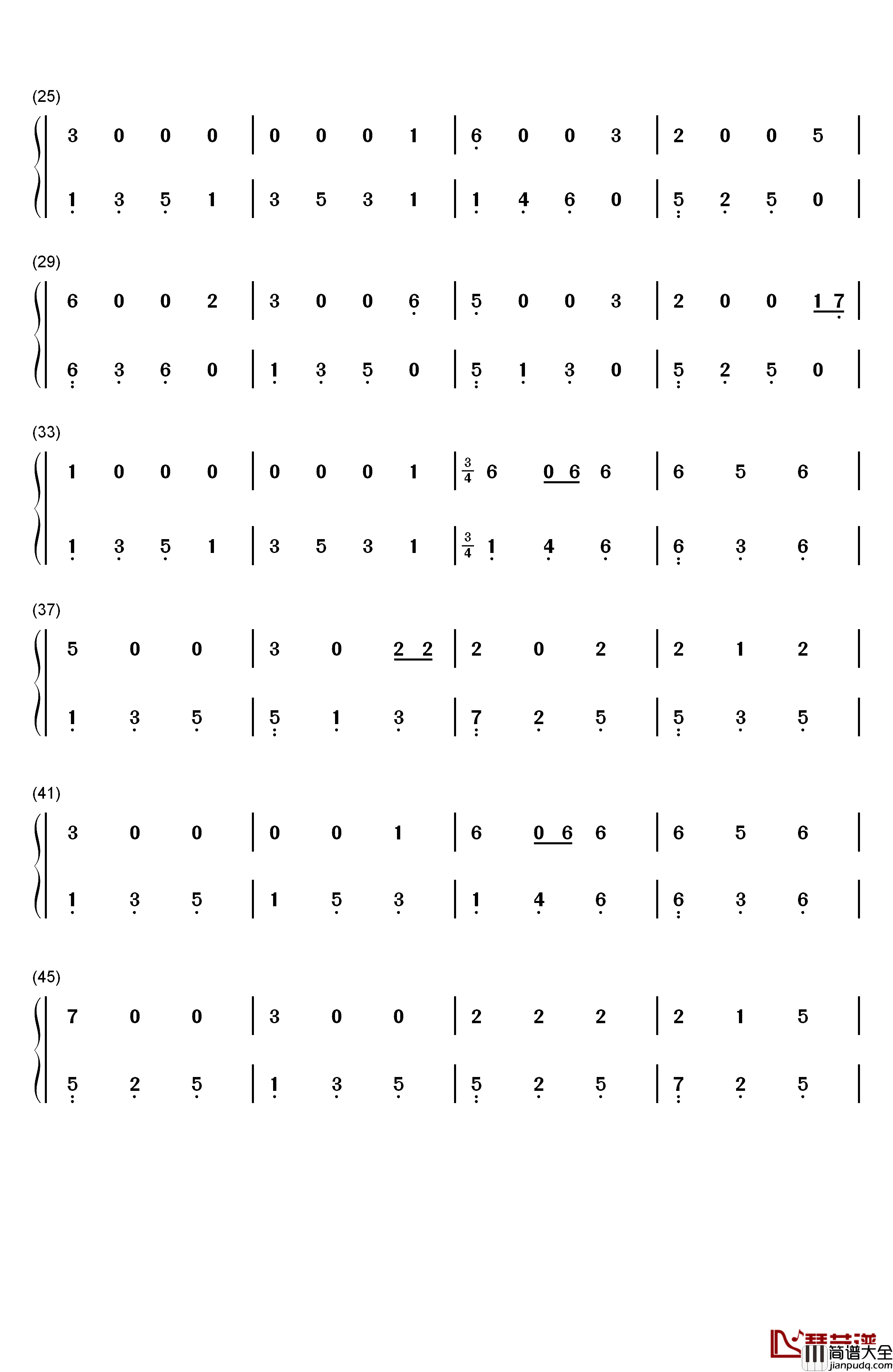 晚安琪琪钢琴简谱_数字双手_琴光kelly