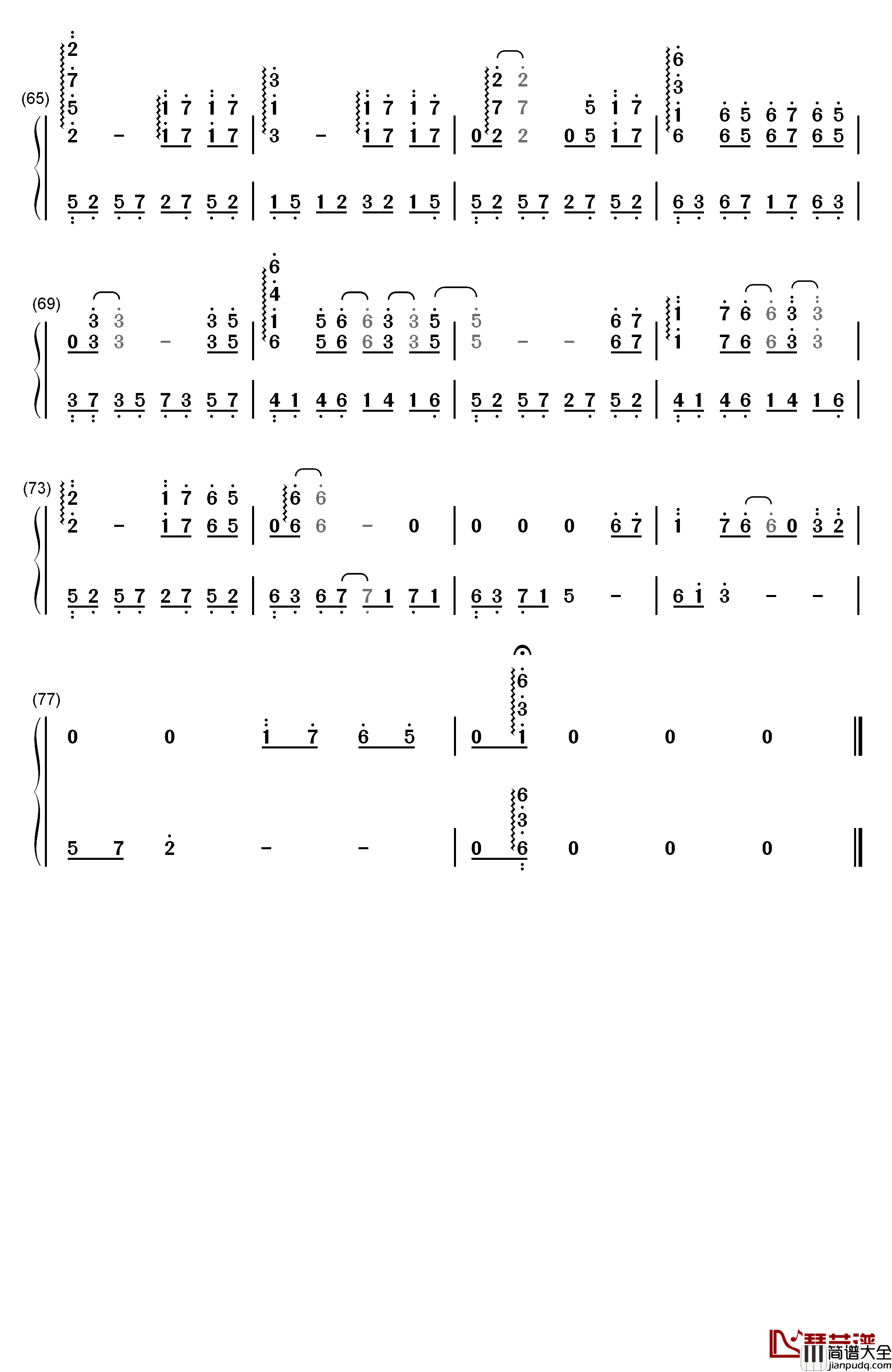 太多钢琴简谱_数字双手_陈冠蒲