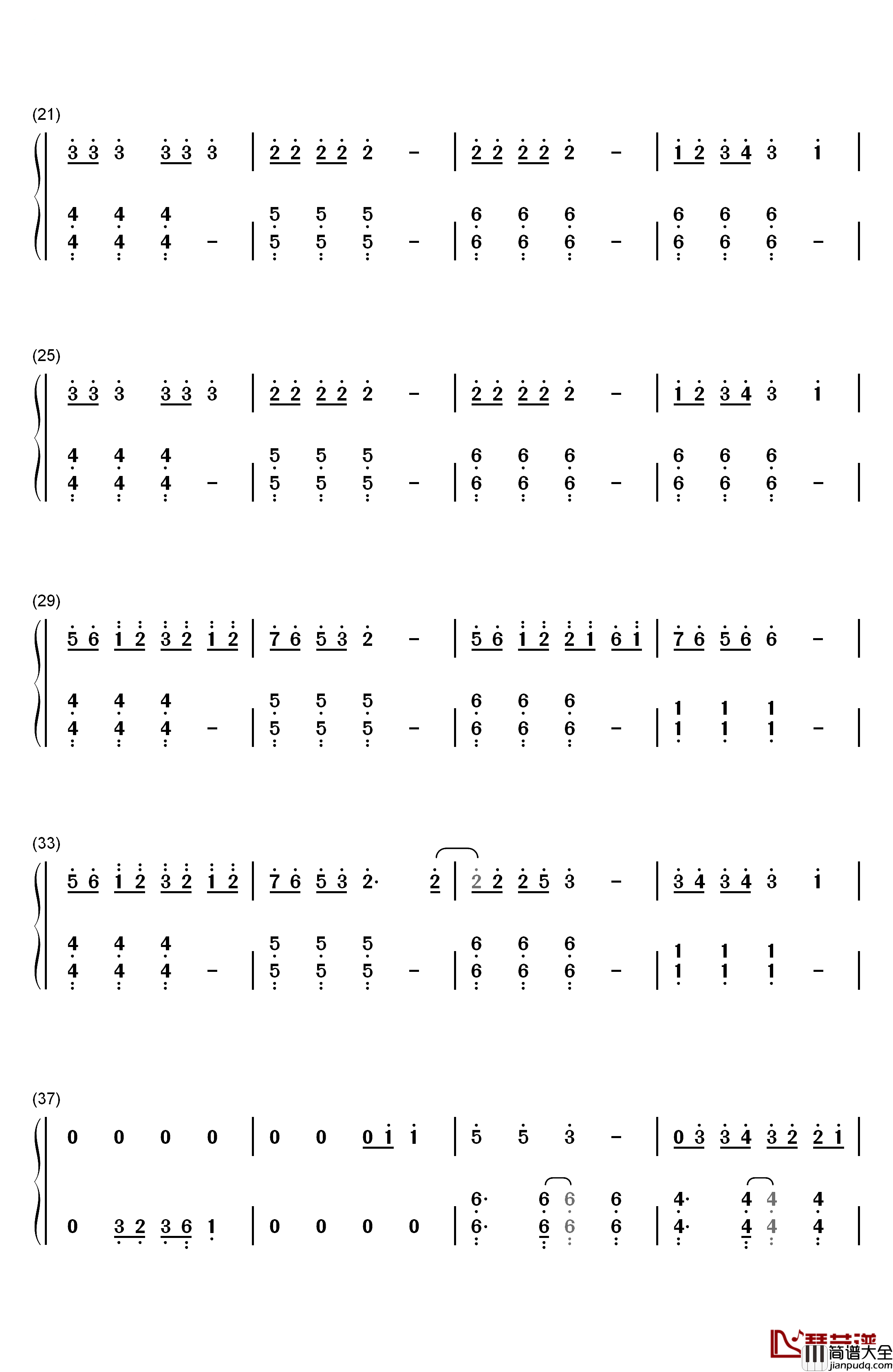 Fascination钢琴简谱_数字双手_周笔畅