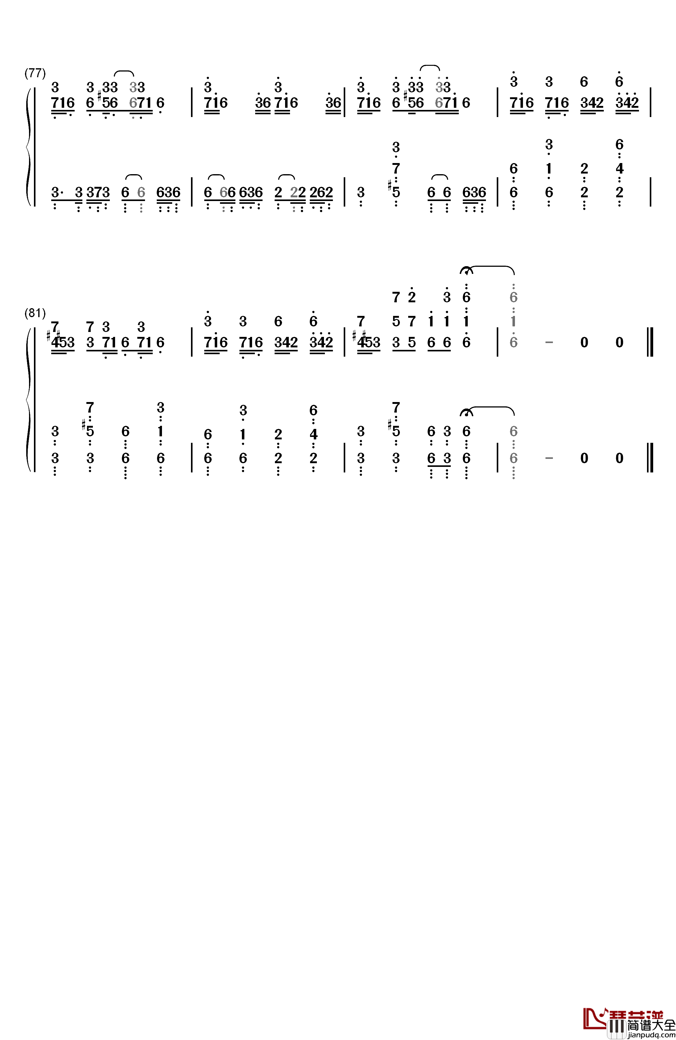 克罗地亚狂想曲钢琴简谱_数字双手_马克西姆