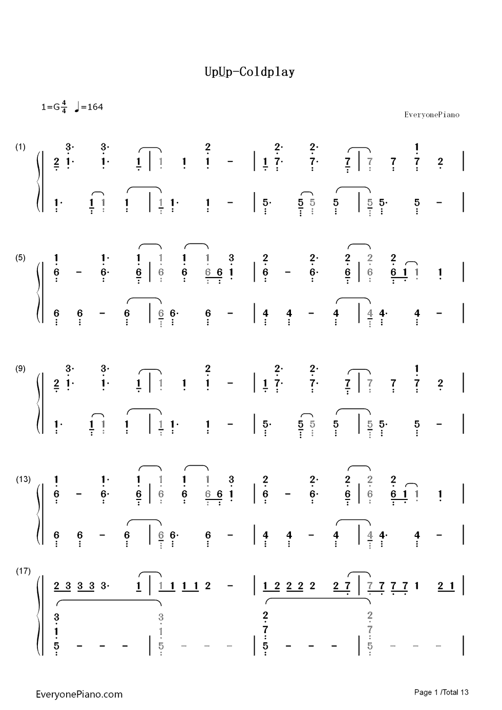 Up_and_Up钢琴简谱_数字双手_Coldplay