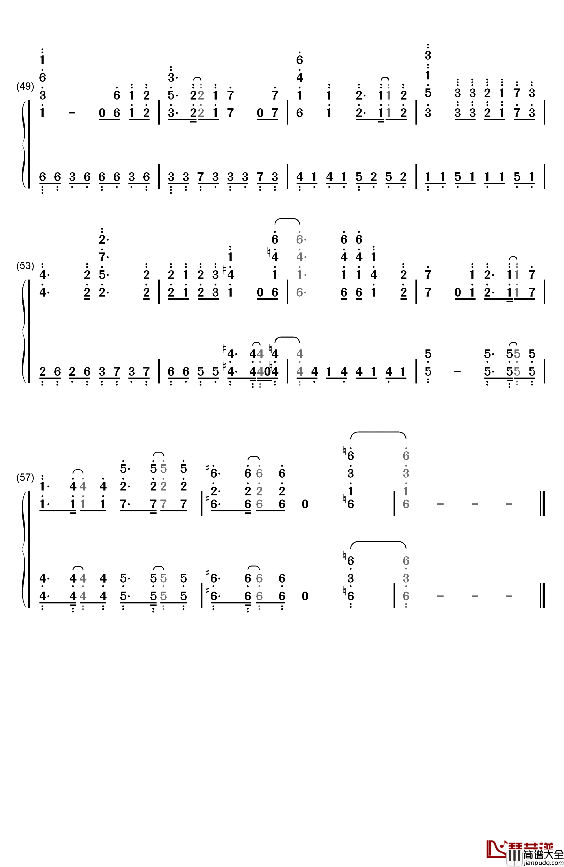 UNISONIA钢琴简谱_数字双手_TRUE