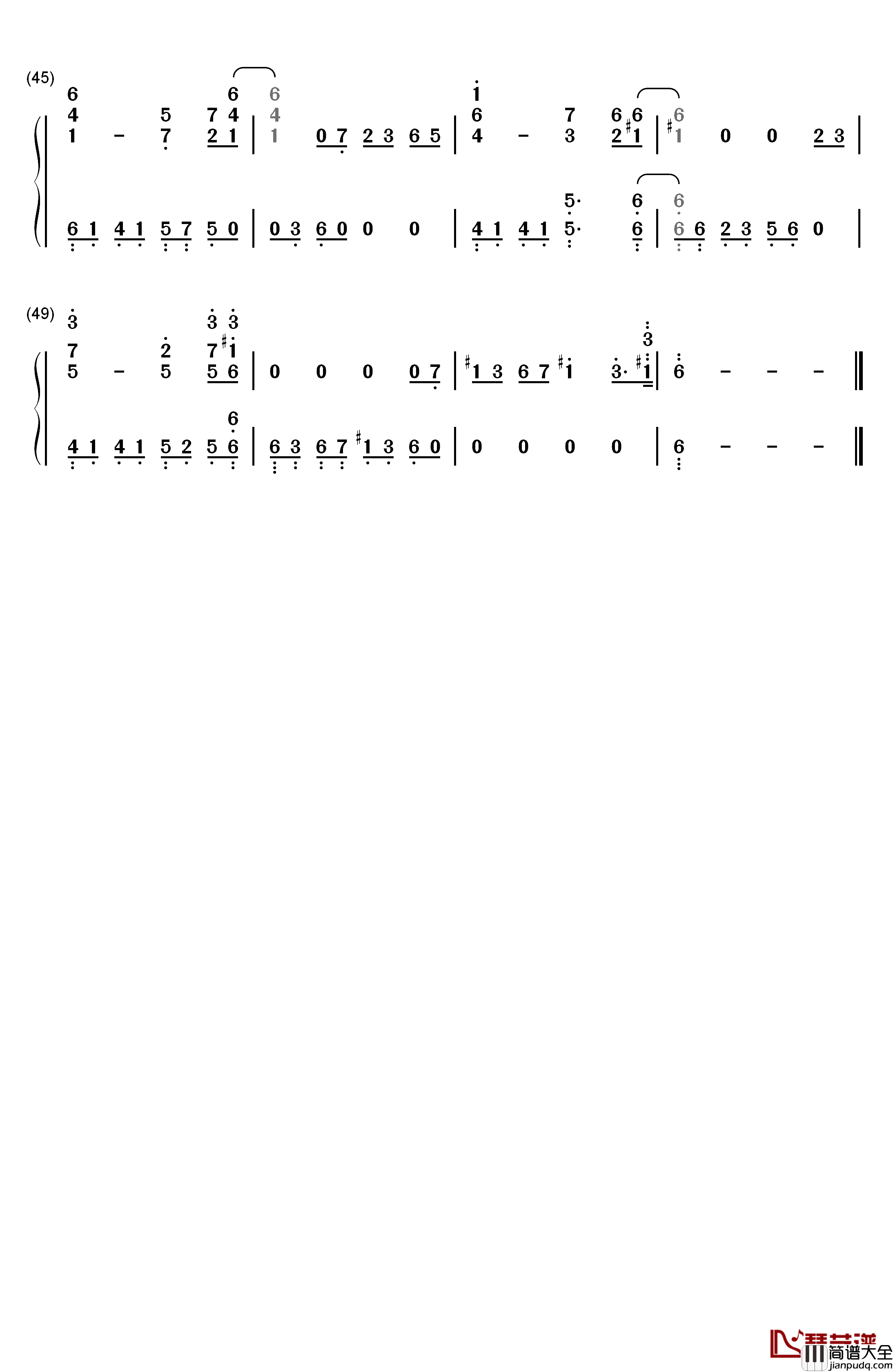 浮诛钢琴简谱_数字双手_张杰