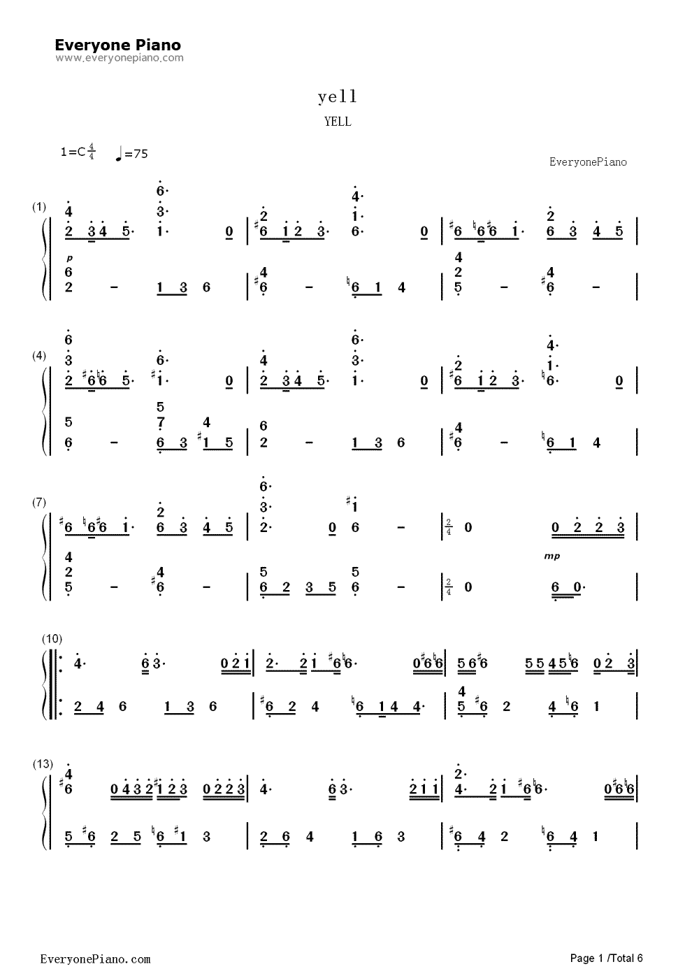 YELL钢琴简谱_数字双手_生物股长__いきものがかり